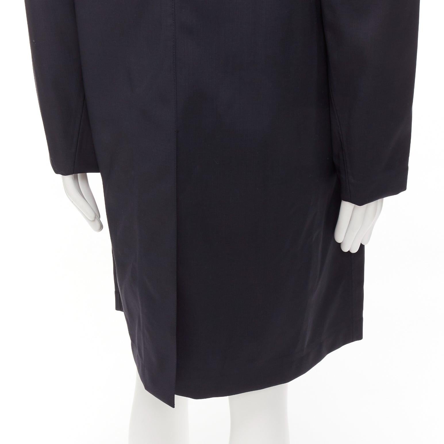 SOLID HOMME nero 100% lana fodera nastrata cappotto antipioggia longline minimal IT48 M in vendita 3