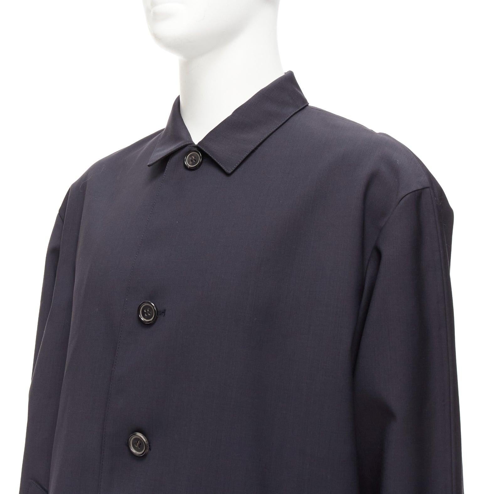 SOLID HOMME nero 100% lana fodera nastrata cappotto antipioggia longline minimal IT48 M in vendita 4
