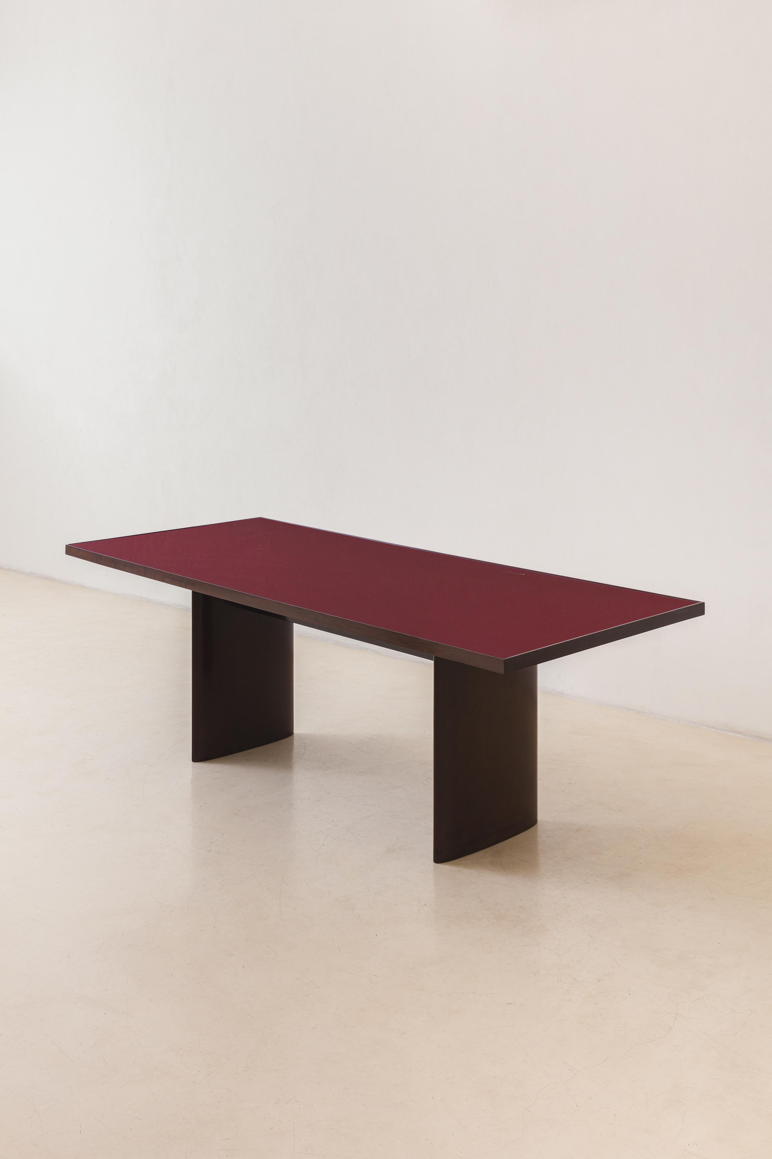 Mid-Century Modern Solid Imbuia with Red Glass Top Dining Table by Joaquim Tenreiro, Brazil C. 1949 For Sale