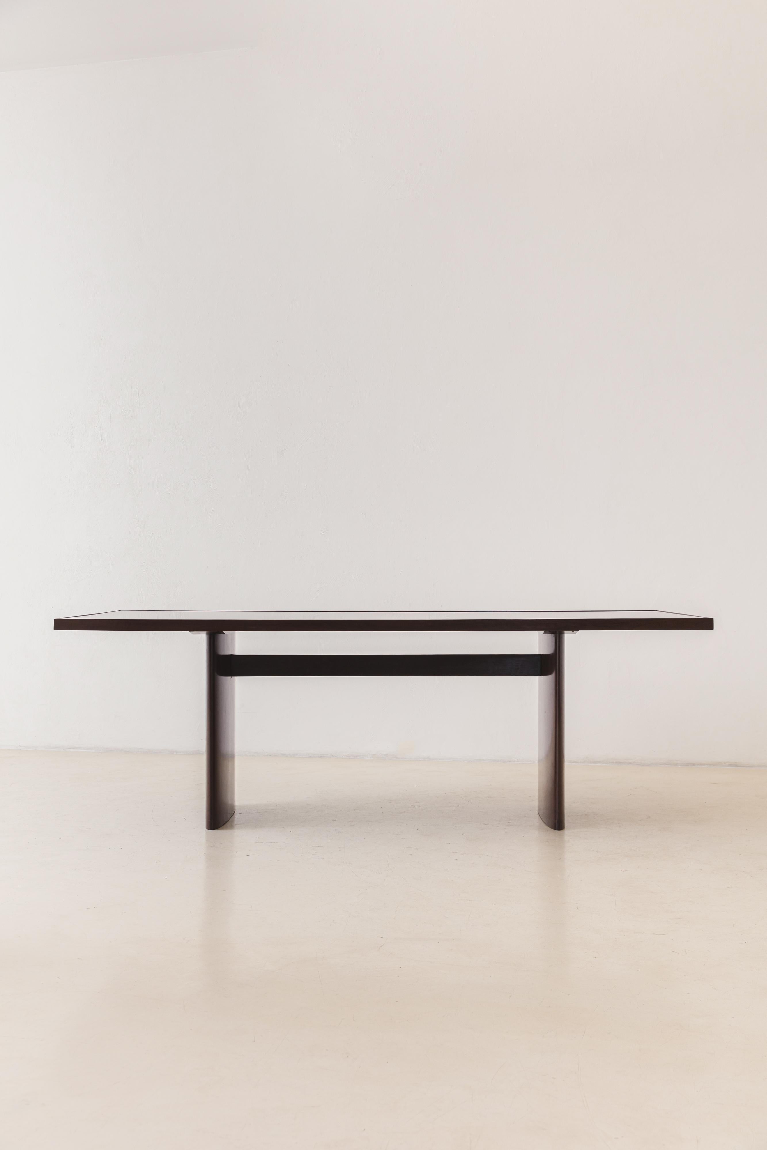 Brazilian Solid Imbuia with Red Glass Top Dining Table by Joaquim Tenreiro, Brazil C. 1949 For Sale