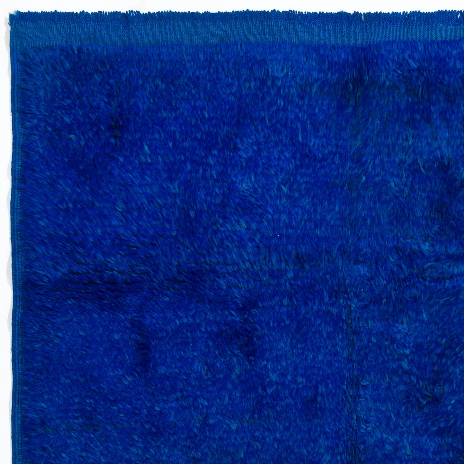 Alfombra Tulu Anudada a Mano de Color Azul Índigo Sólido. Toda la lana. Opciones personalizadas disponibles Turco en venta