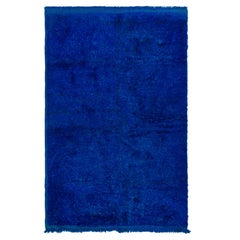 Alfombra Tulu Anudada a Mano de Color Azul Índigo Sólido. Toda la lana. Opciones personalizadas disponibles