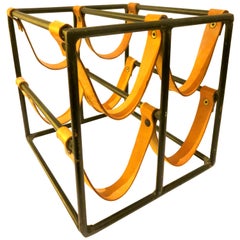 Solid Iron and Leather Four Bottle Capacity Wine Rack by Arthur Umanoff