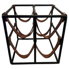 Solid Iron and Leather Four Bottle Capacity Wine Rack by Arthur Umanoff