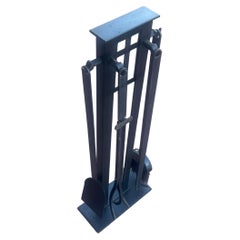 solid Iron Fireplace Tools set in the style of Arts & Crafts