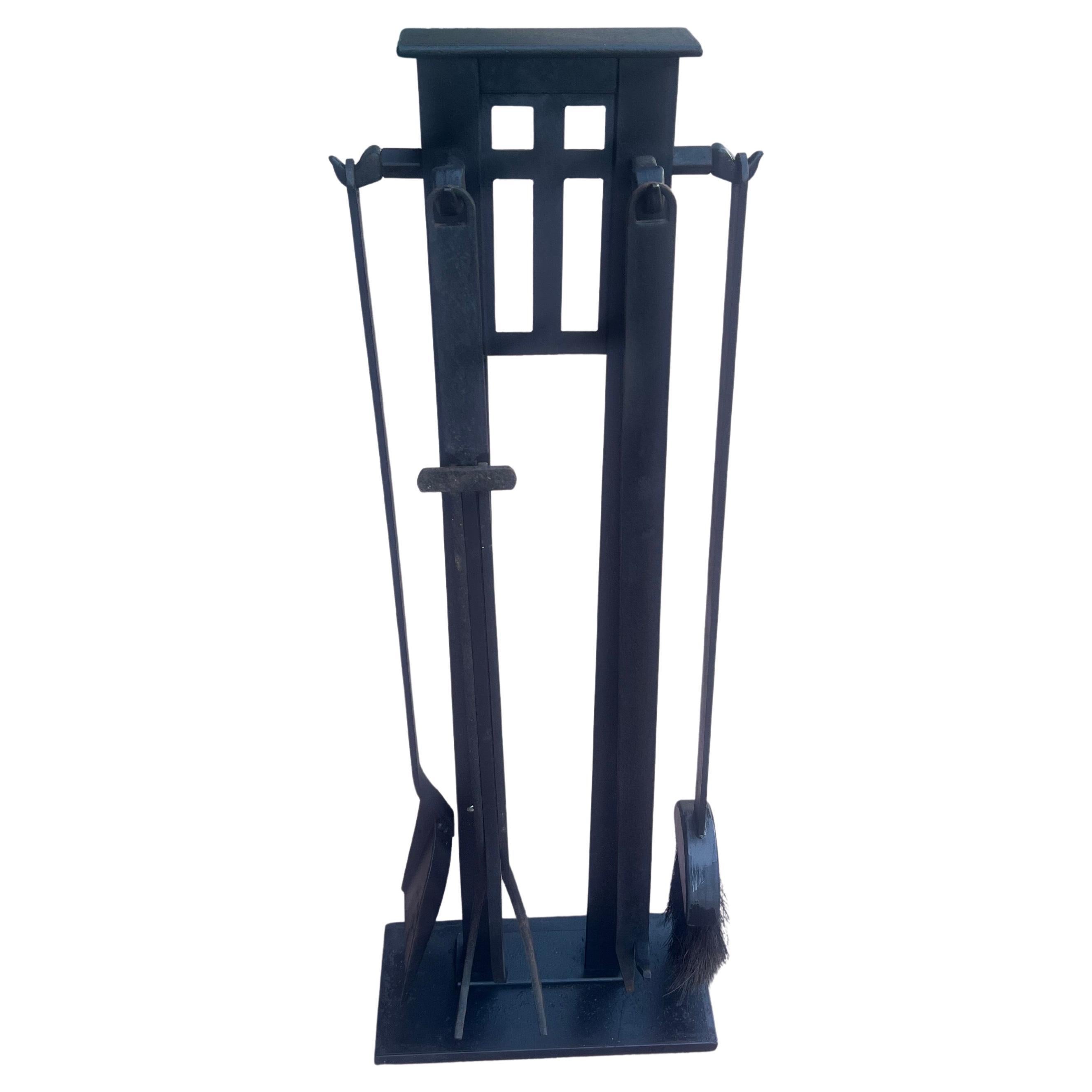Arts and Crafts solid Iron Fireplace Tools set in the style of Arts & Crafts For Sale