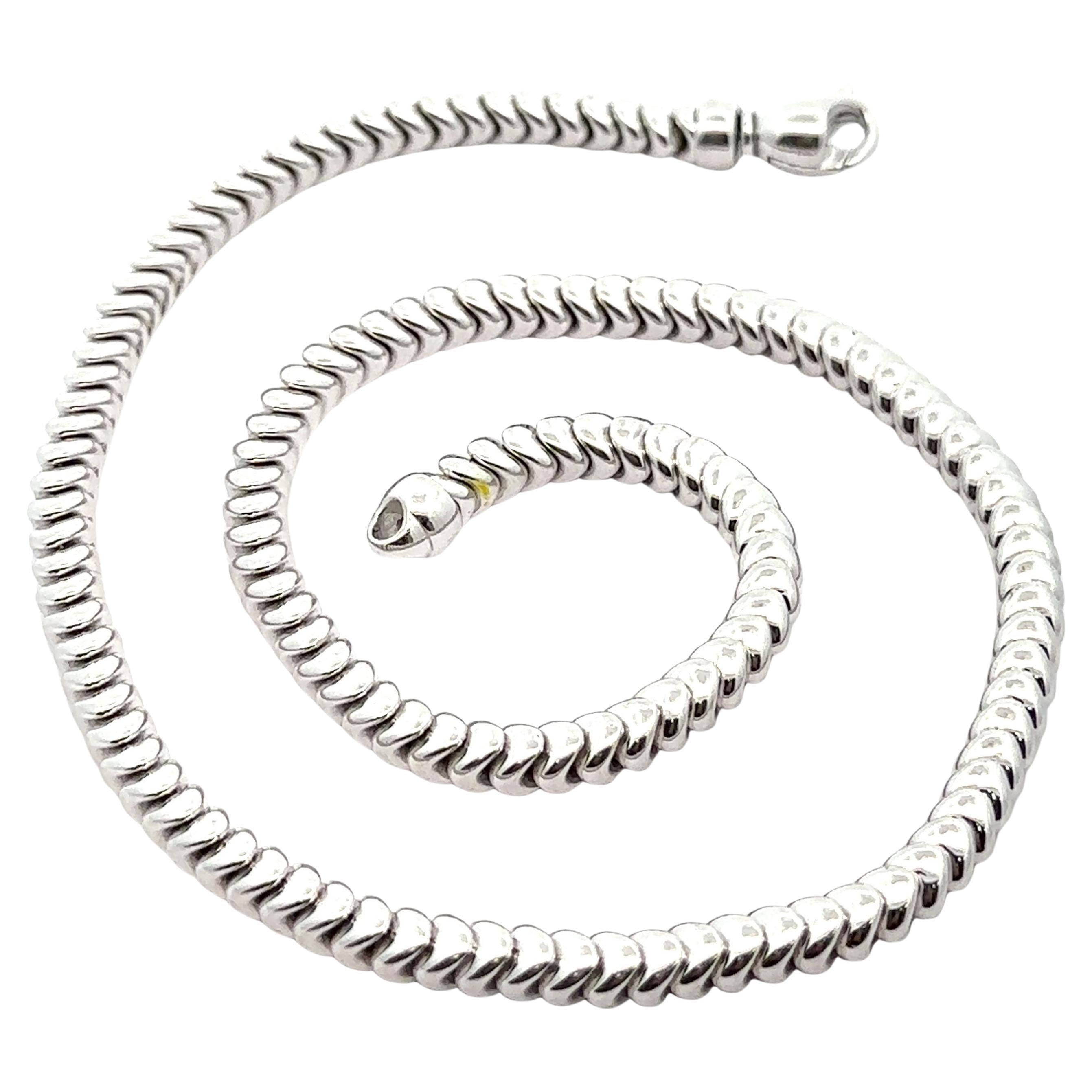 Collier ras du cou italien en or blanc 14 carats à maillons souples en forme de serpent
