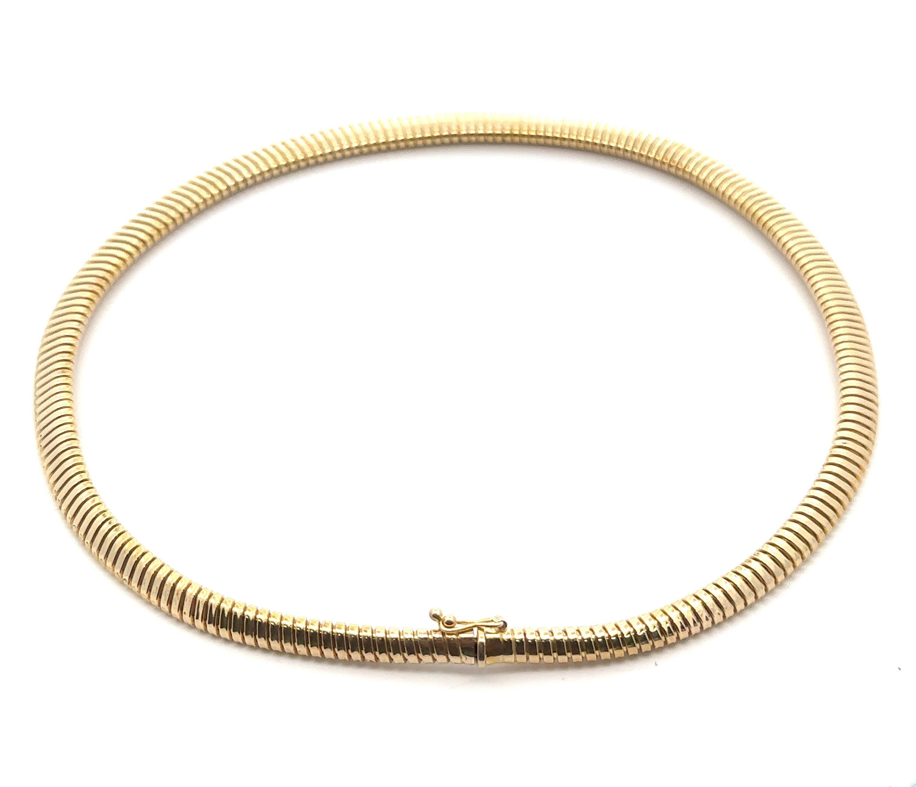 MATERIAL : Or jaune massif 14k
Poids : 35.6 grammes
Type de chaîne : Maillon Accordéon Tubogas
Longueur de la chaîne : 16 pouces
Largeur : 5,04 mm à 9,80 mm (environ)
Épaisseur : 4.39mm
Fermeture : Fermoir à poussoir avec loquet de sécurité
Condit :