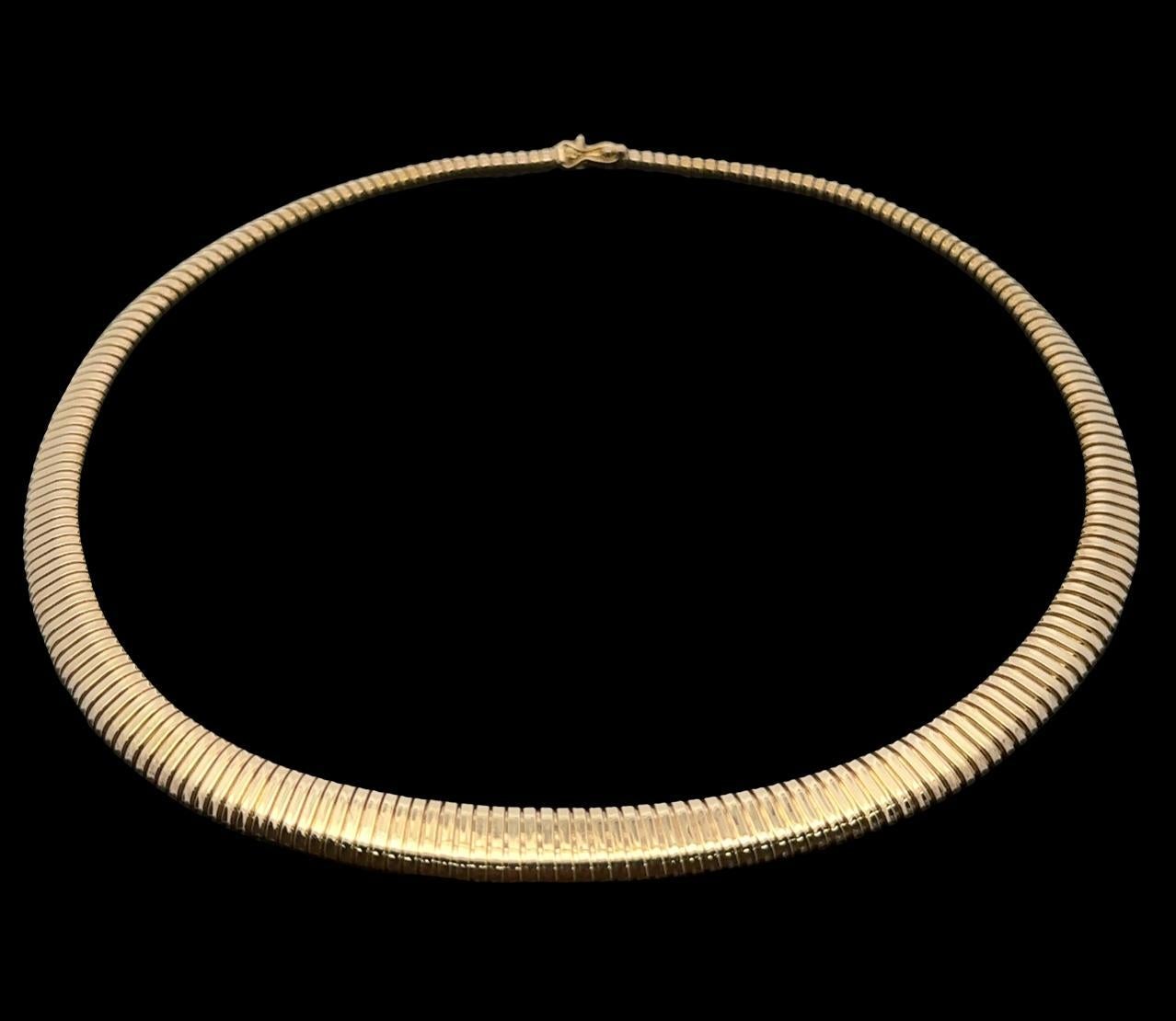 Solide  Tubogas gradués en or jaune 14k italien 16in. Collier ras du cou en chaîne à maillons Pour femmes en vente