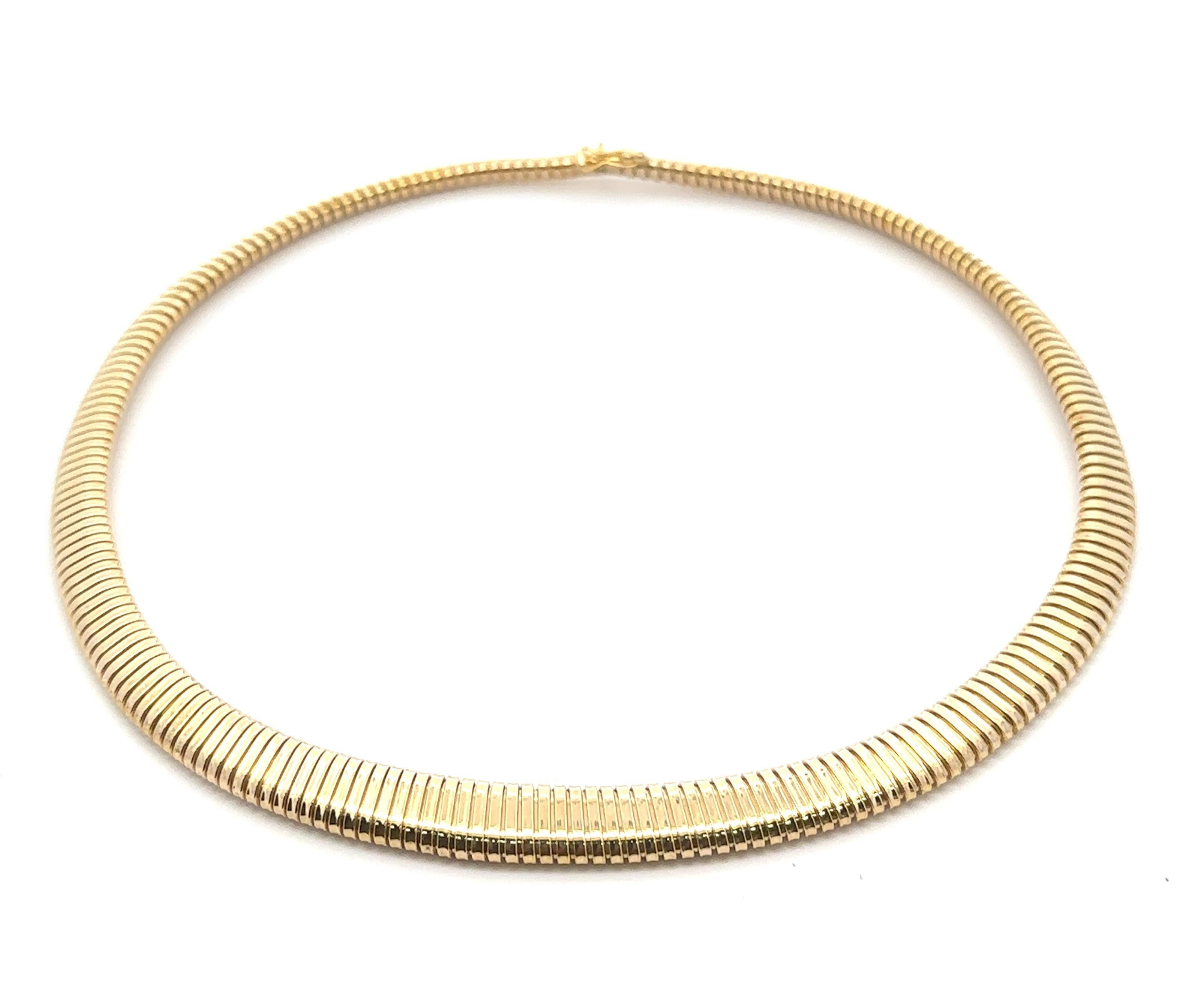 Solide  Tubogas gradués en or jaune 14k italien 16in. Collier ras du cou en chaîne à maillons en vente 3