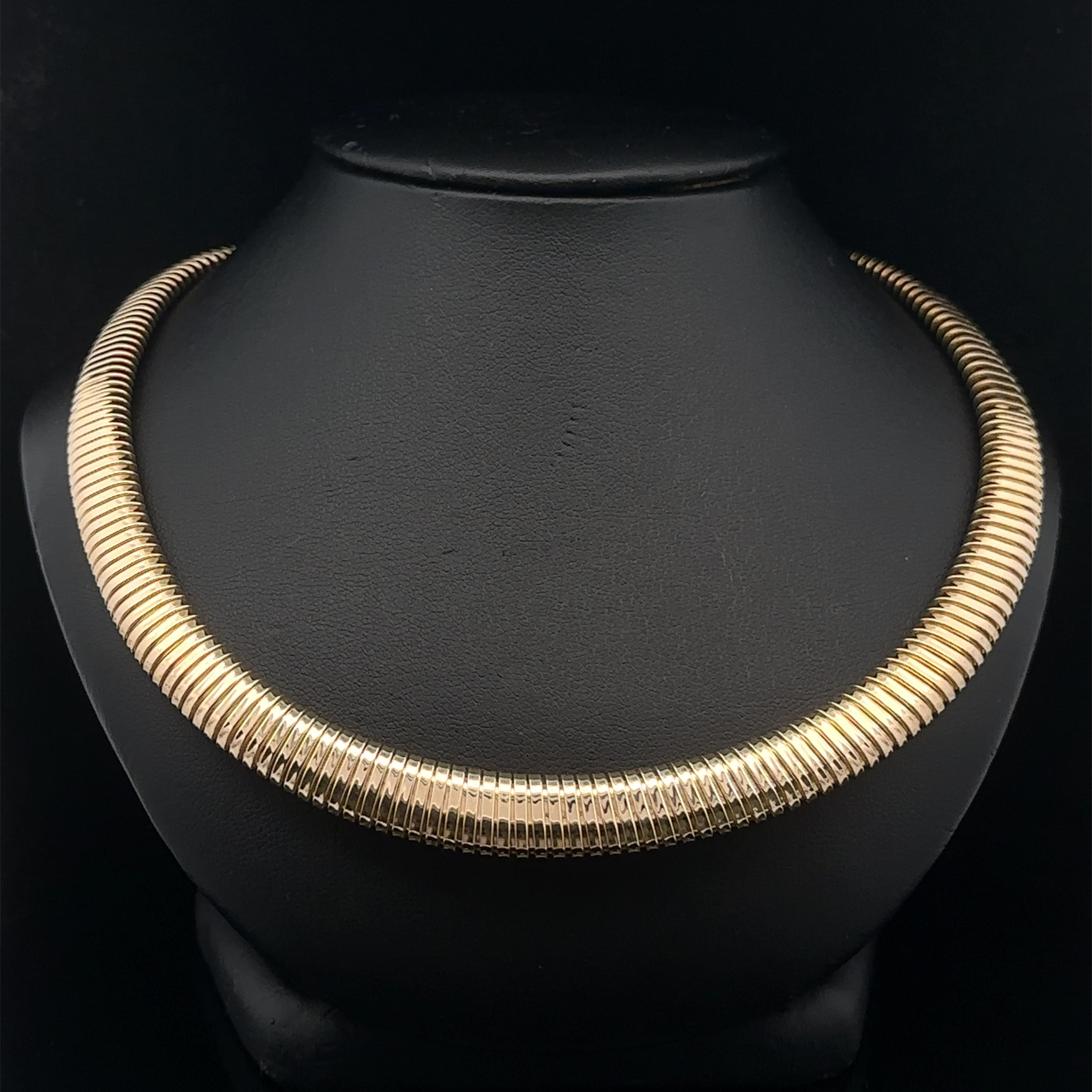 Solide  Tubogas gradués en or jaune 14k italien 16in. Collier ras du cou en chaîne à maillons en vente 4