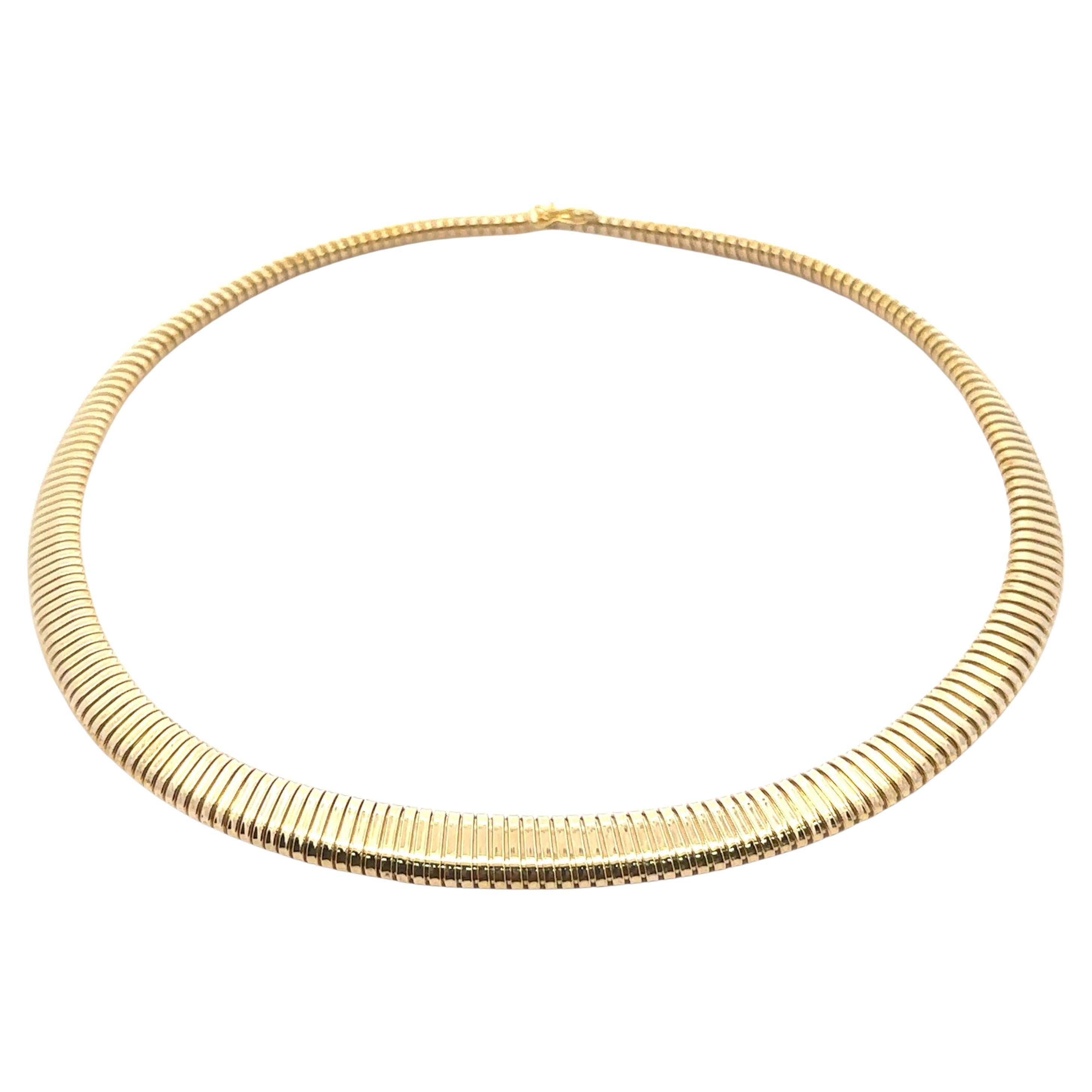 Solide  Tubogas gradués en or jaune 14k italien 16in. Collier ras du cou en chaîne à maillons