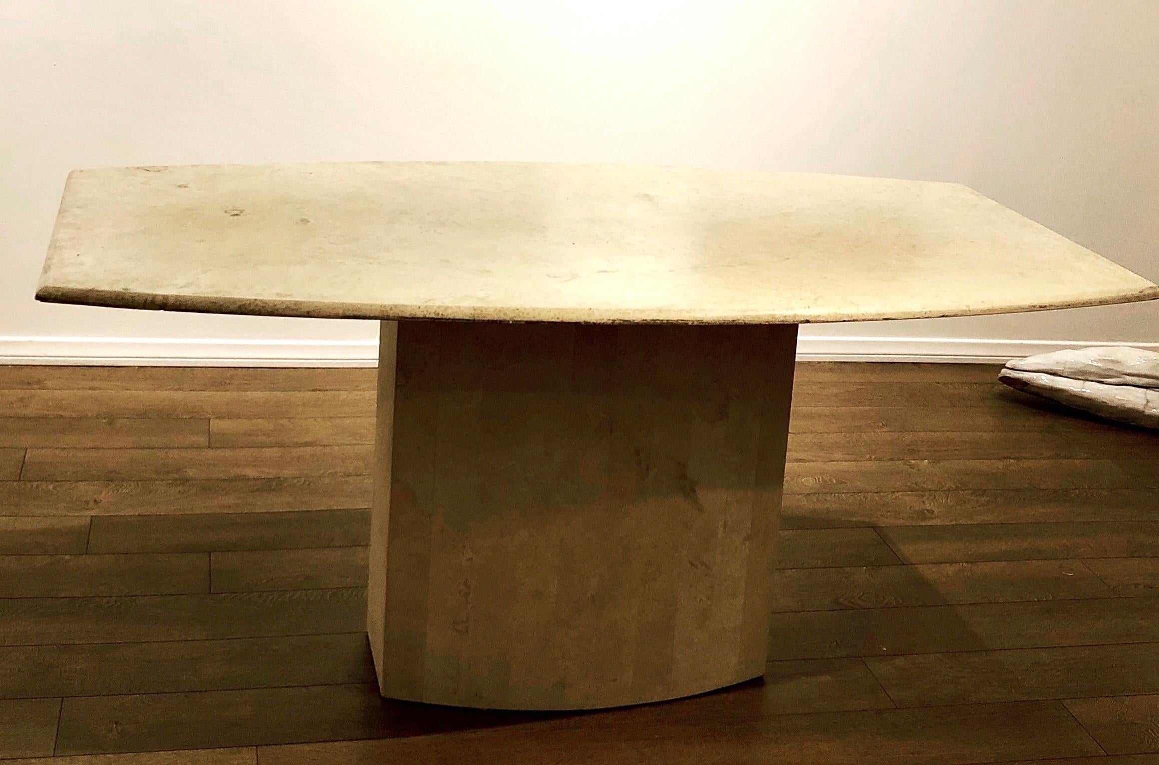 Solid Italian Travertine Postmodern Dining Table In Excellent Condition In San Diego, CA