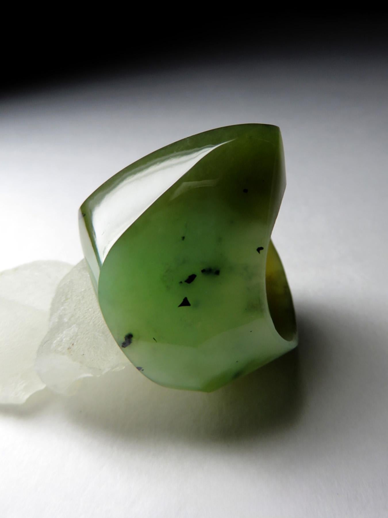 Solid Jade ring Green Nephrite Ring Polychrome hand carved statement gift 6