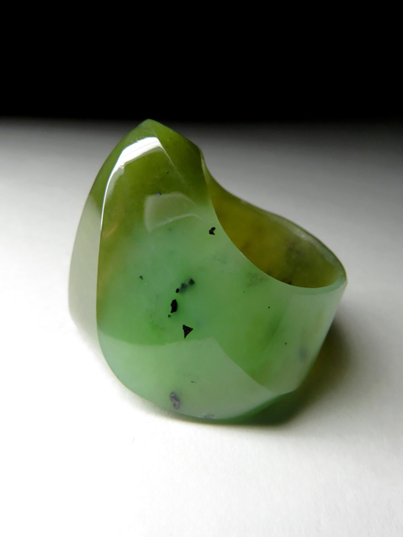 Artist Solid Jade ring Green Nephrite Ring Polychrome hand carved statement gift