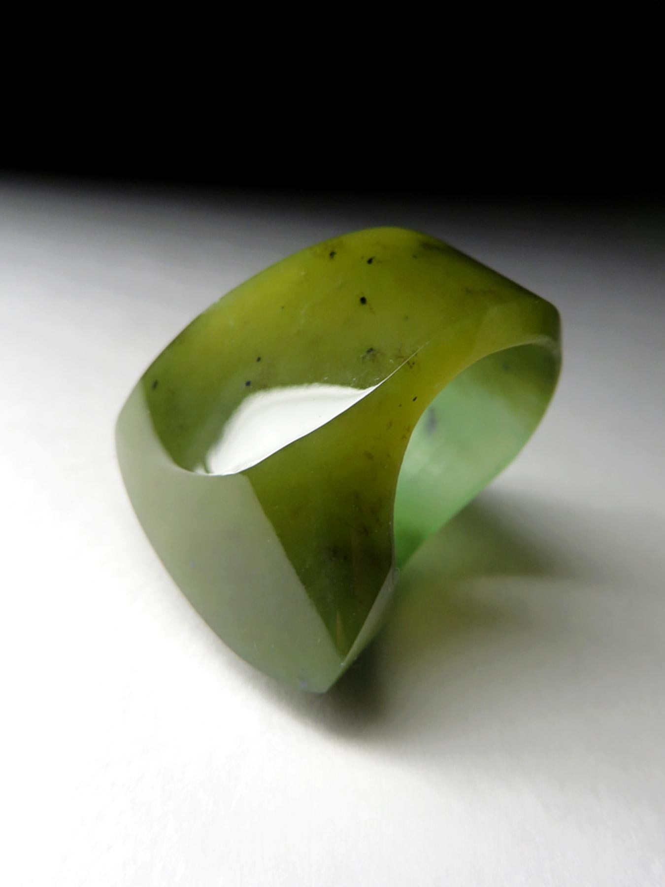 Women's or Men's Solid Jade ring Green Nephrite Ring Polychrome hand carved statement gift