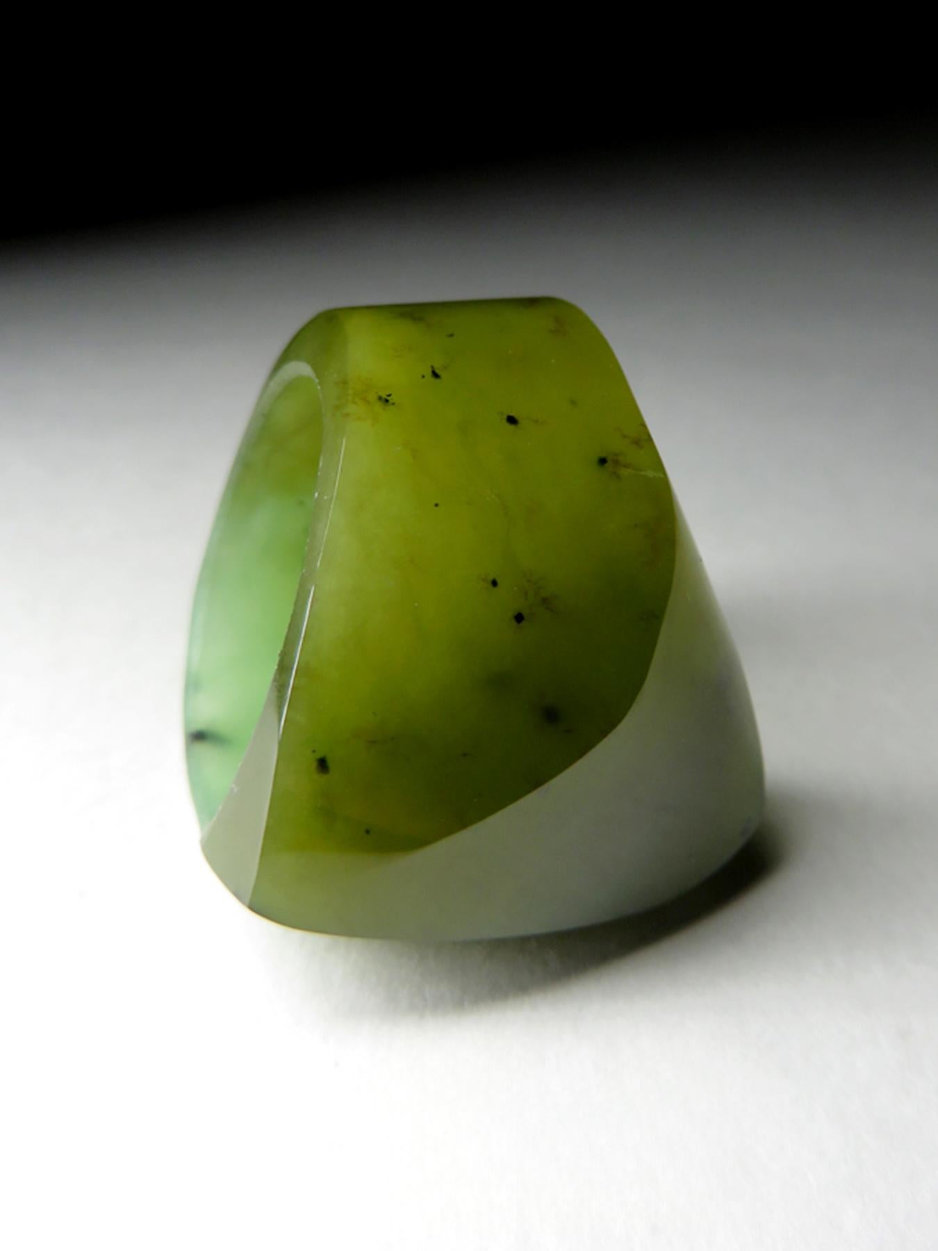 Solid Jade ring Green Nephrite Ring Polychrome hand carved statement gift 1