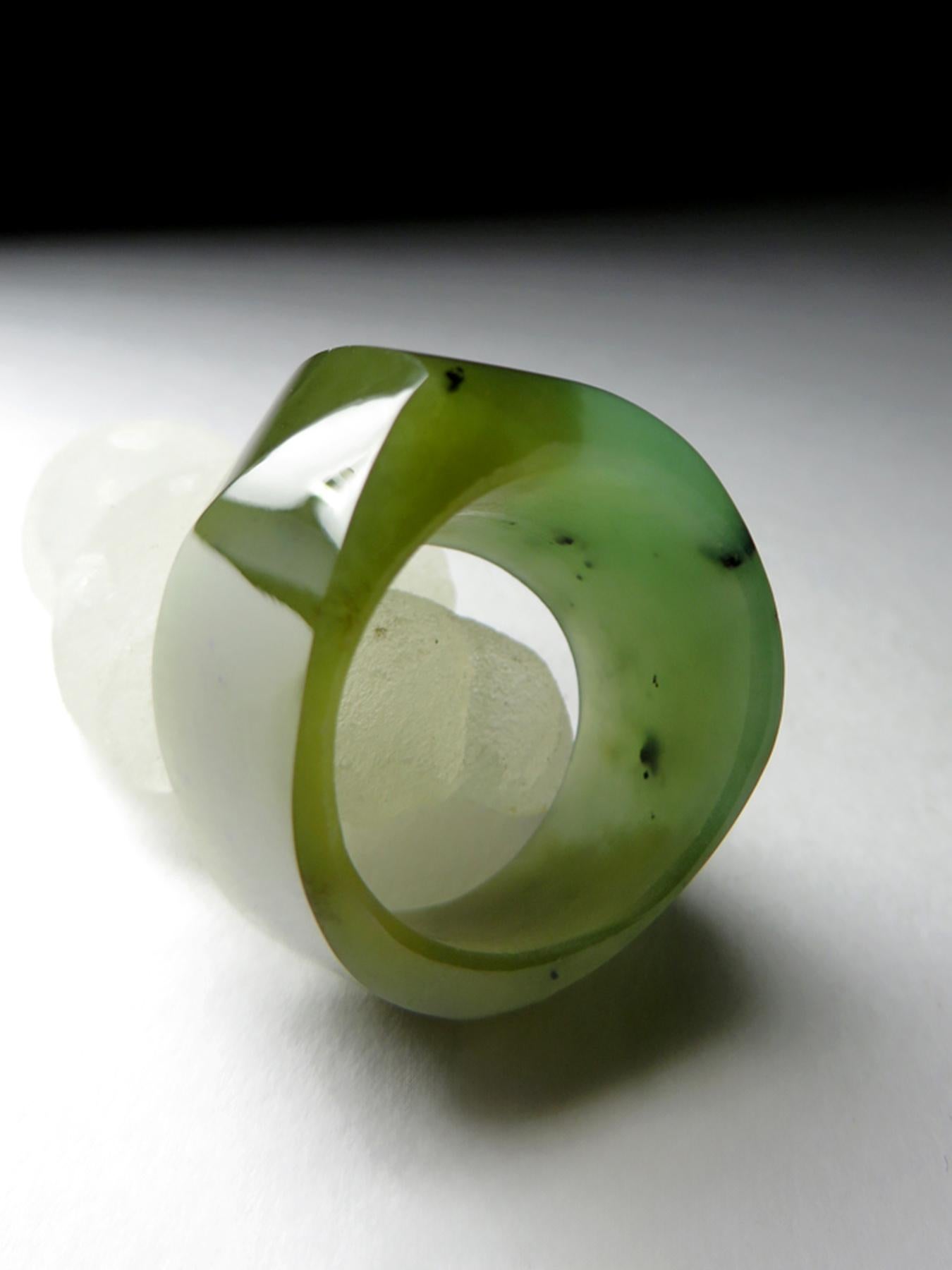 Solid Jade ring Green Nephrite Ring Polychrome hand carved statement gift 2