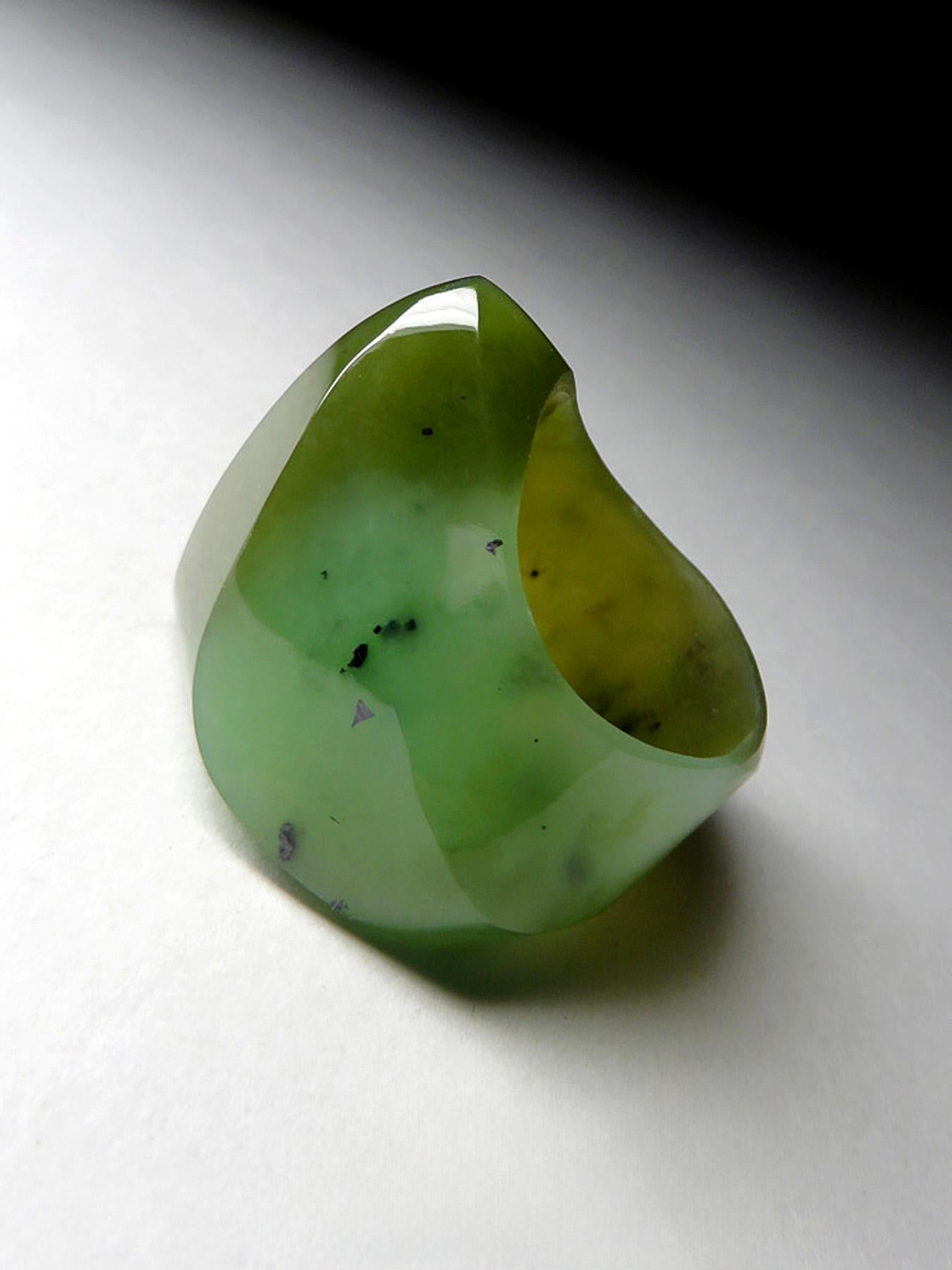 Solid Jade ring Green Nephrite Ring Polychrome hand carved statement gift 3