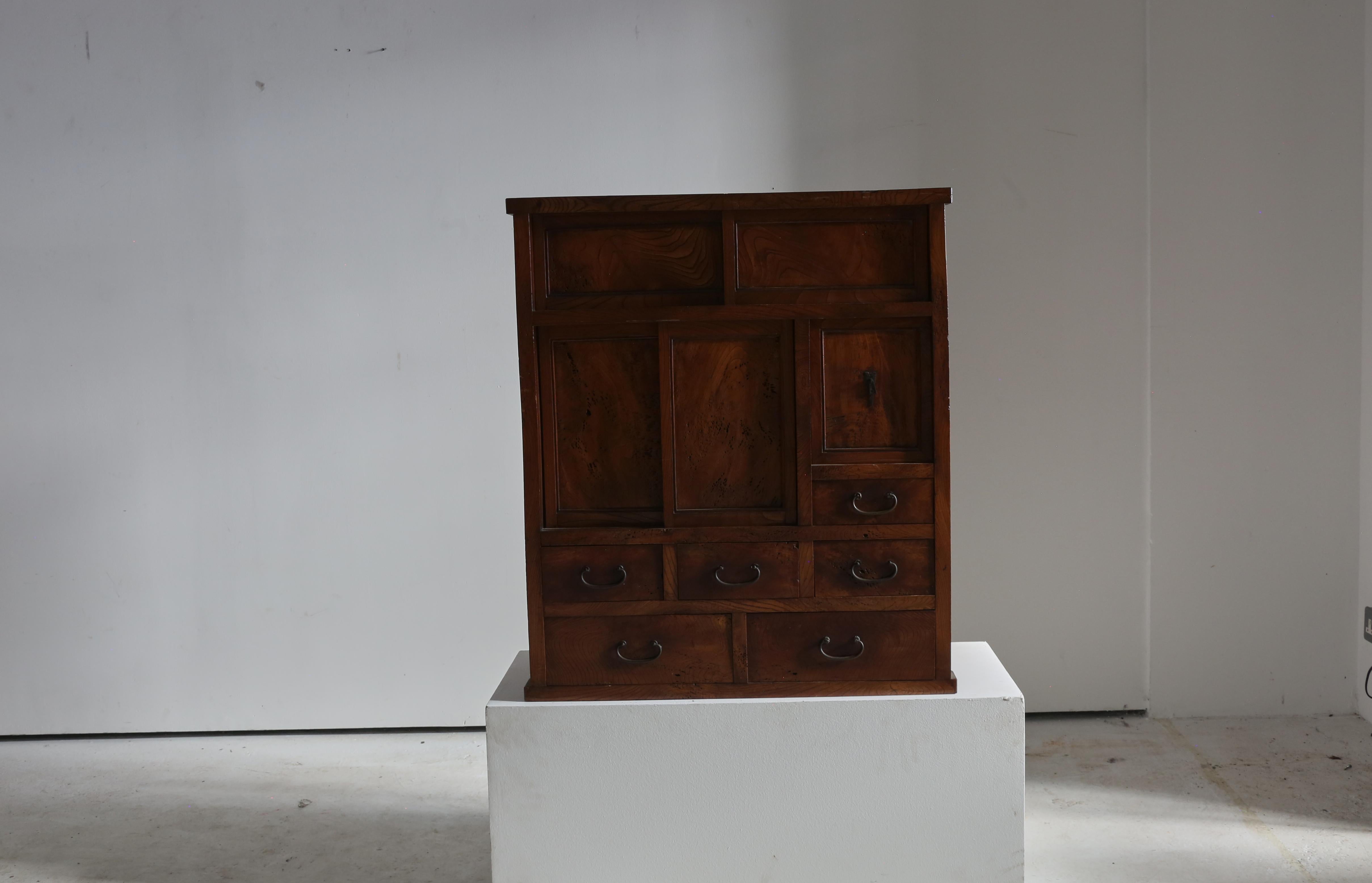 Hand-Carved Solid Japanese Elm Burlwood Tansu / Cabinet For Sale