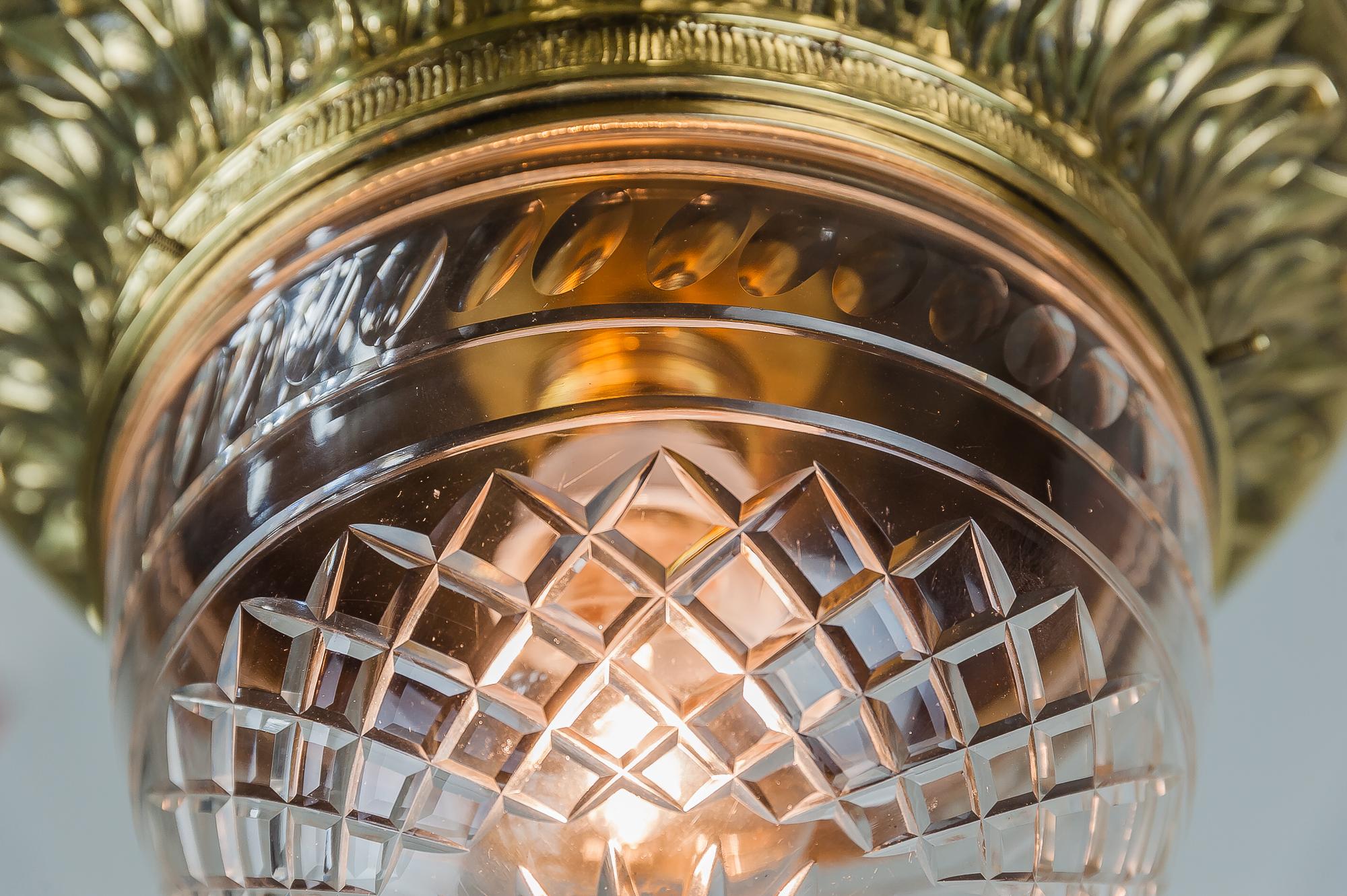 Solid Jugendstil Ceiling Lamp with Original Cut-Glass 4
