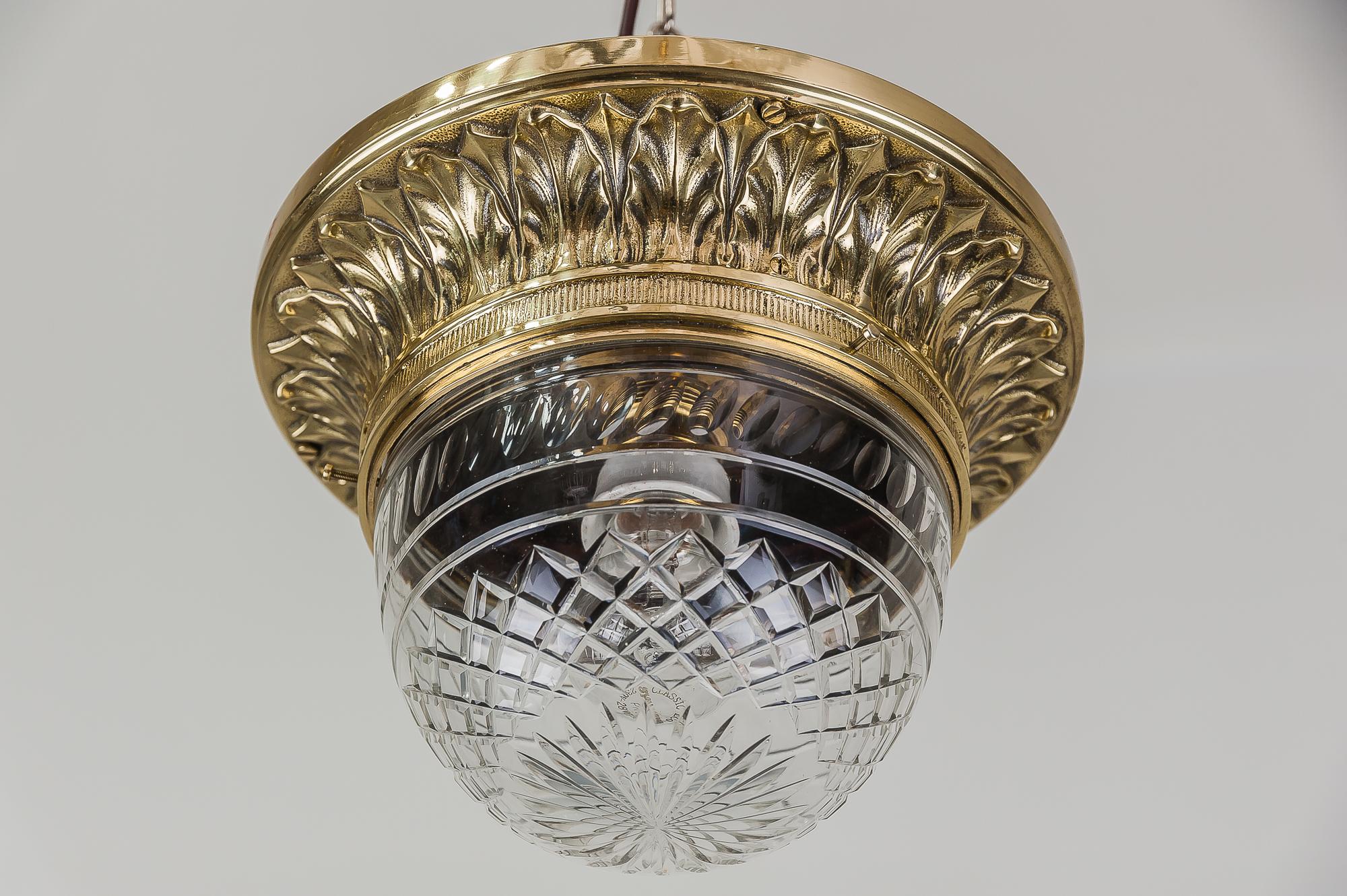 Solid Jugendstil ceiling lamp with original cut-glass
polished and stove enameled.