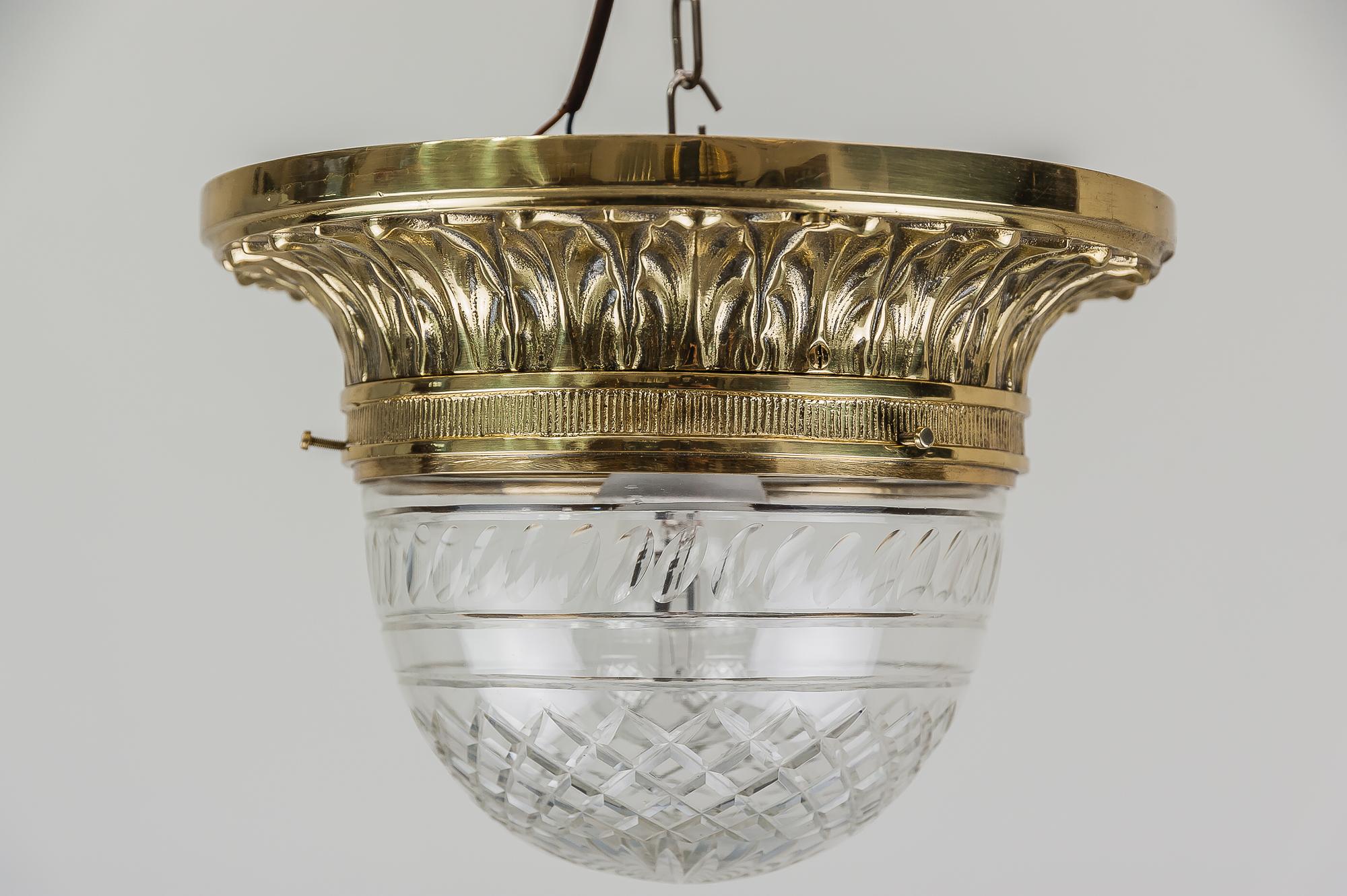 Austrian Solid Jugendstil Ceiling Lamp with Original Cut-Glass