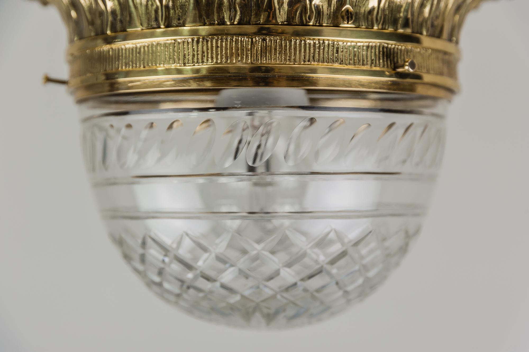 Lacquered Solid Jugendstil Ceiling Lamp with Original Cut-Glass