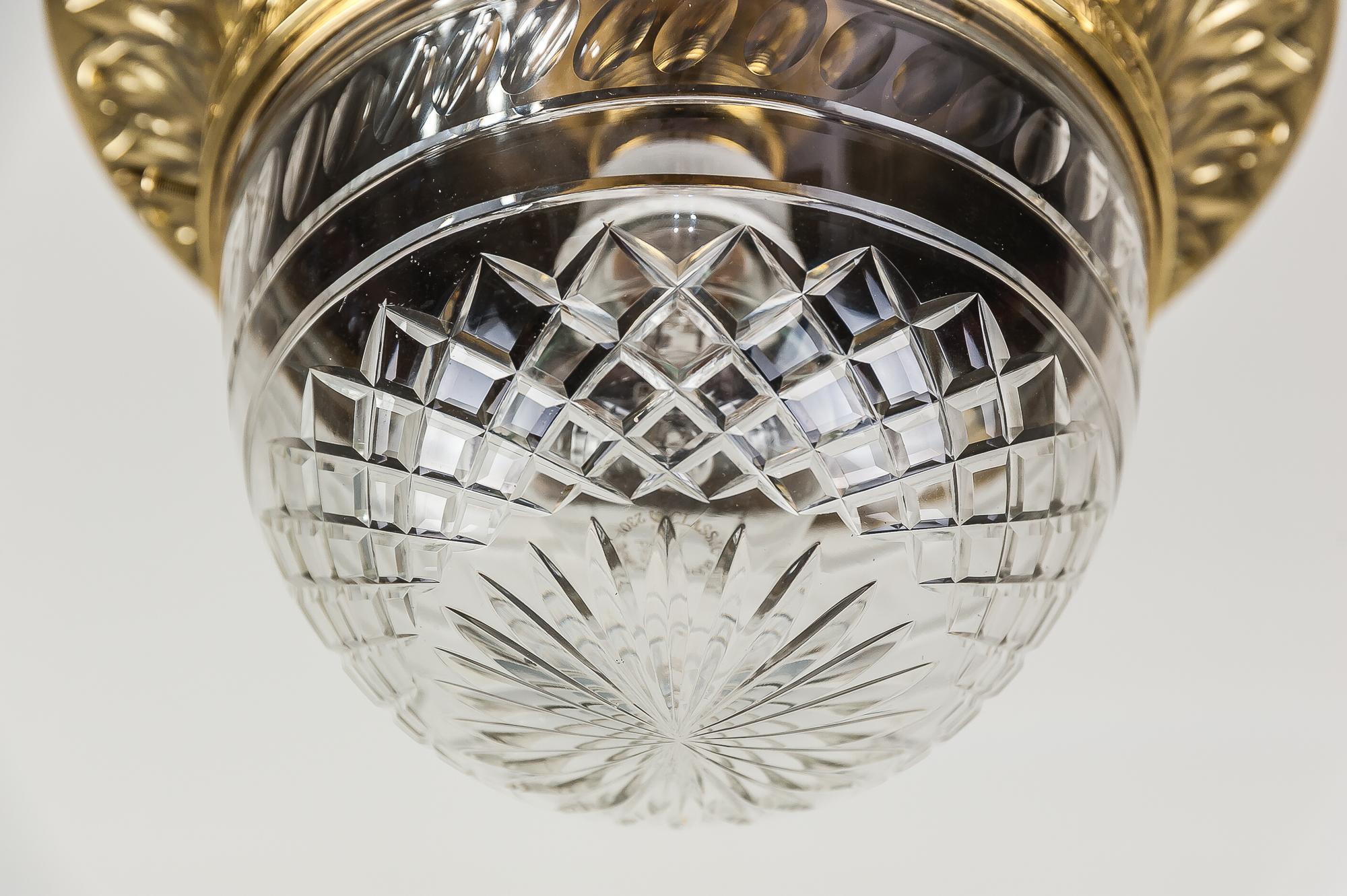 Solid Jugendstil Ceiling Lamp with Original Cut-Glass In Good Condition In Wien, AT