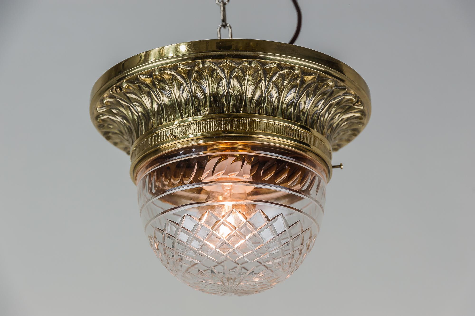 Early 20th Century Solid Jugendstil Ceiling Lamp with Original Cut-Glass