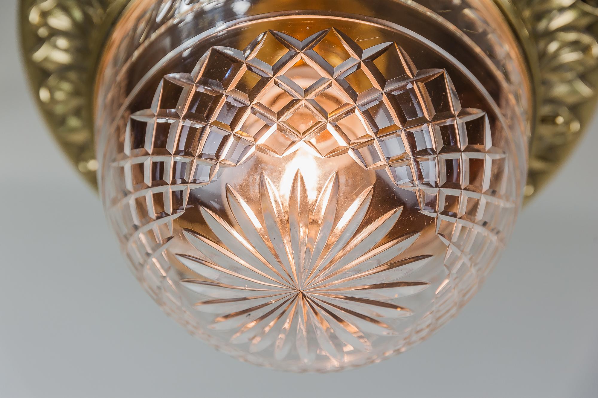 Solid Jugendstil Ceiling Lamp with Original Cut-Glass 1