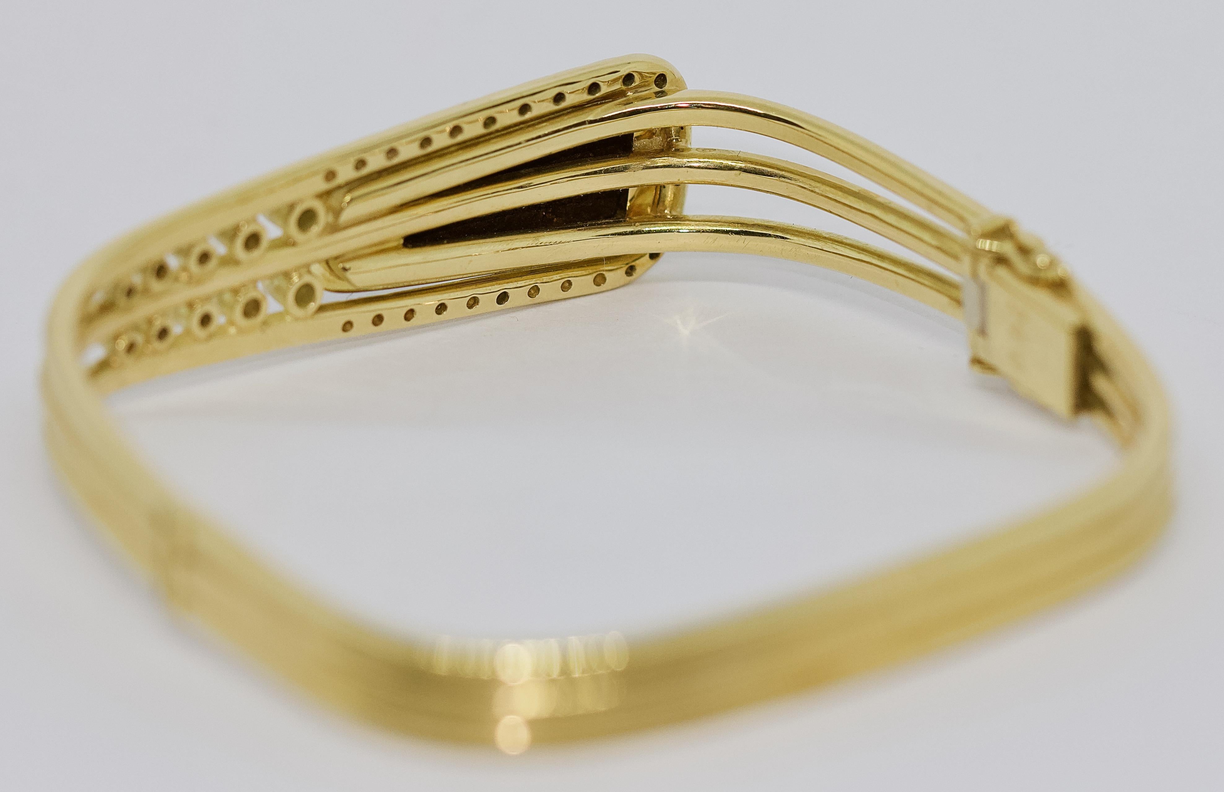 Women's Solid Ladies Bangle, 18 Karat Gold, with Large Opal and Diamonds For Sale