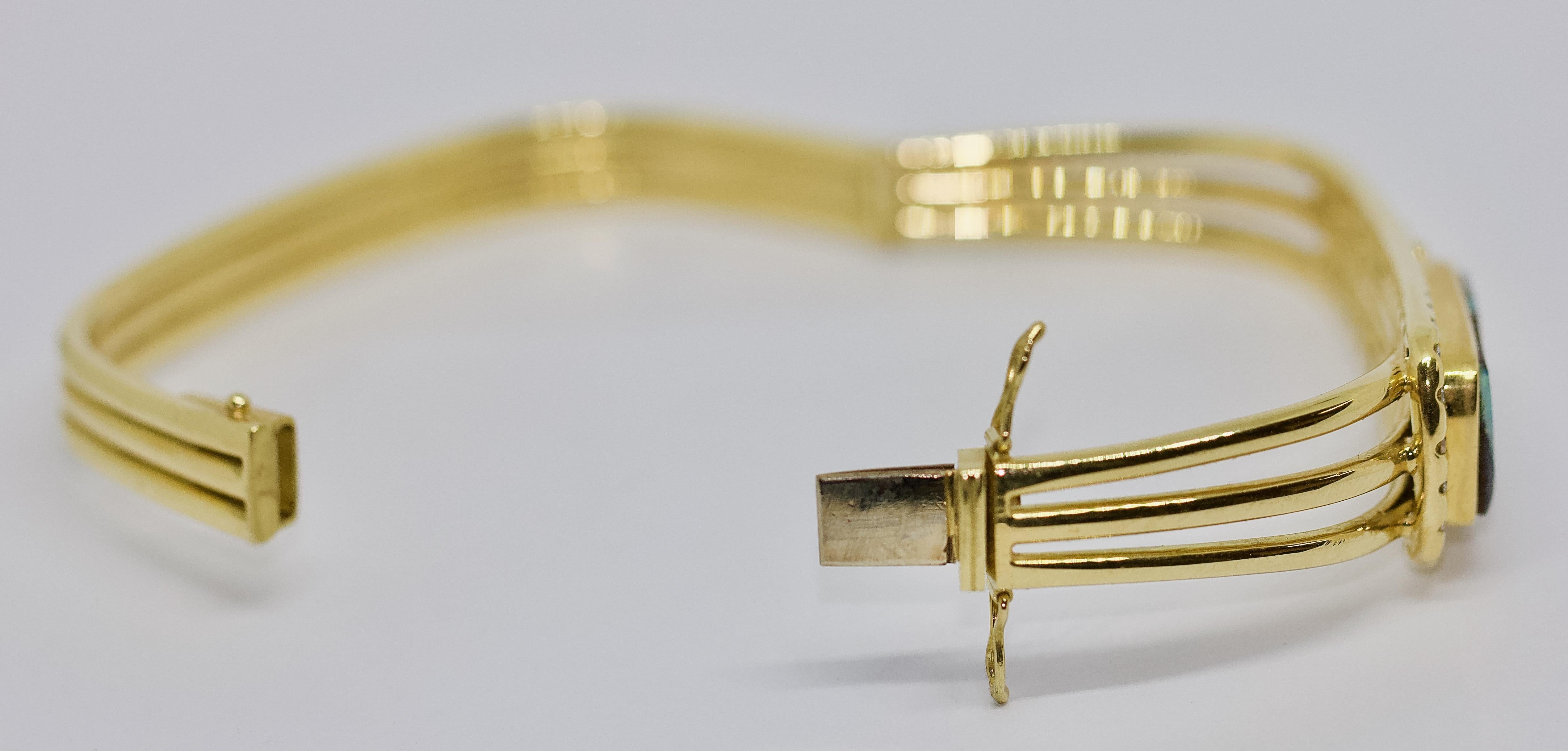 Bracelet jonc pour femme en or massif 18 carats, avec grande opale et diamants en vente 3