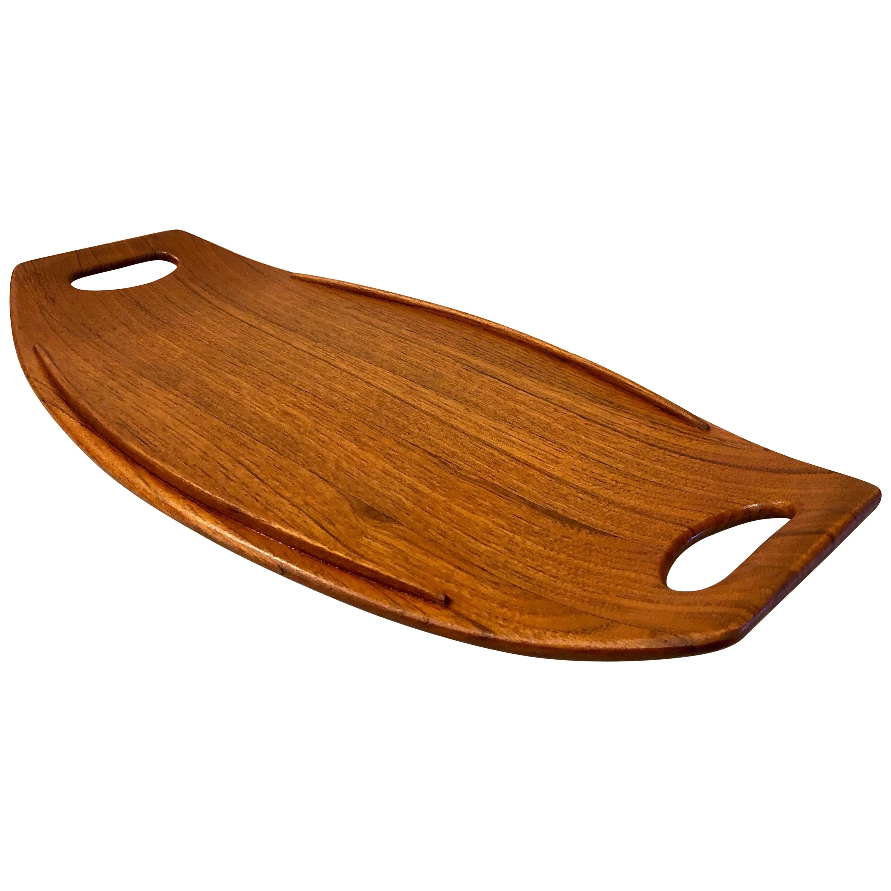 Solid Large Teak Gondola Tray Designed by Quistgaard for Dansk Early Production