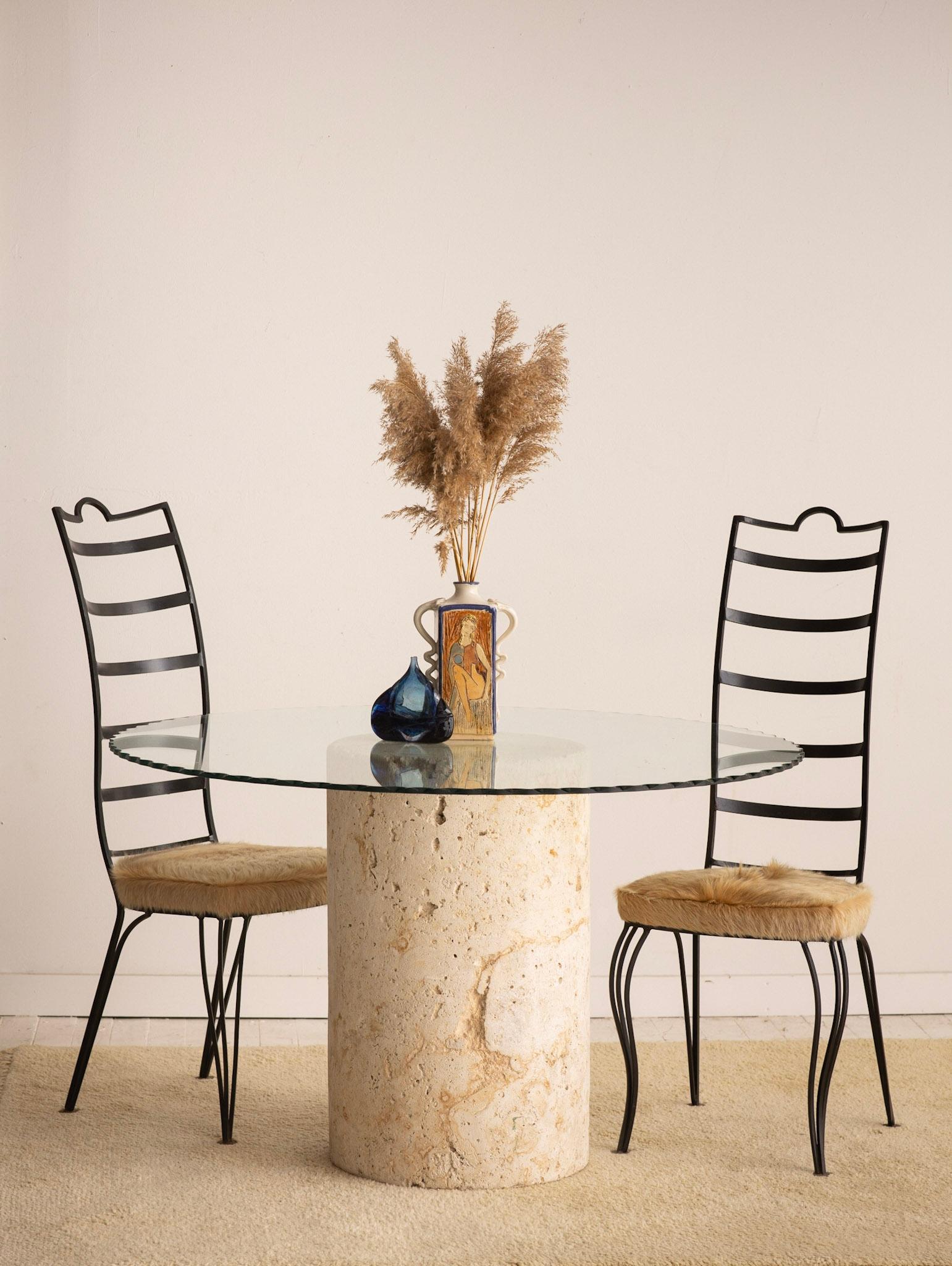 Solid Limestone Monolith Dining Table with Scalloped Edge Glass Top 6