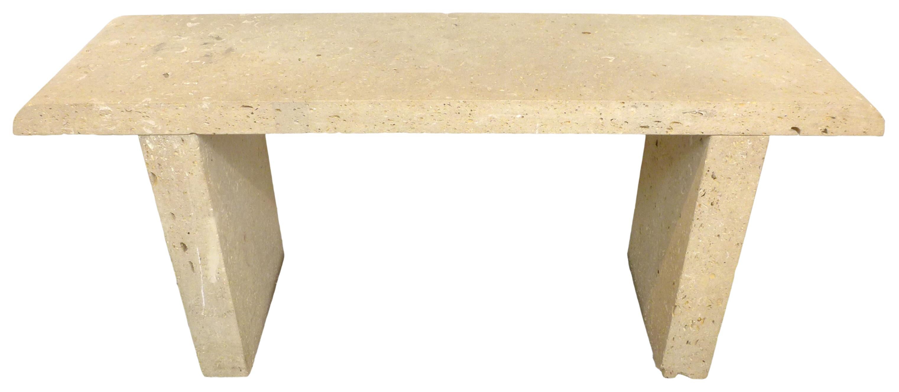 Modern Solid Limestone Slab Console Table For Sale