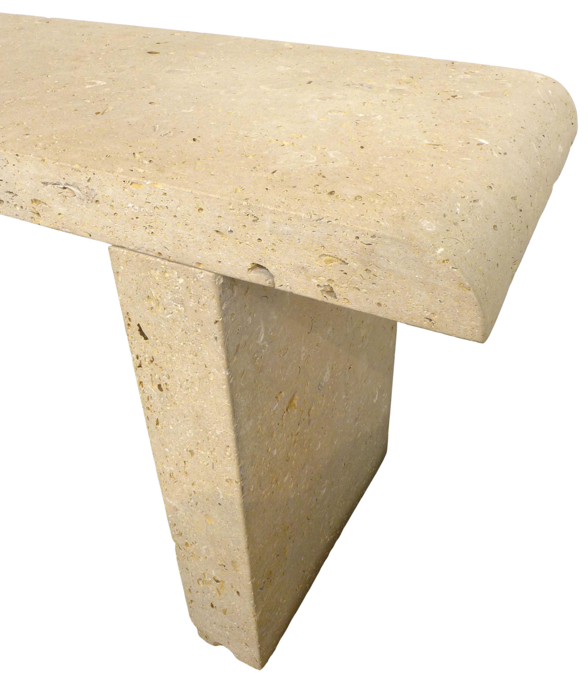 American Solid Limestone Slab Console Table For Sale