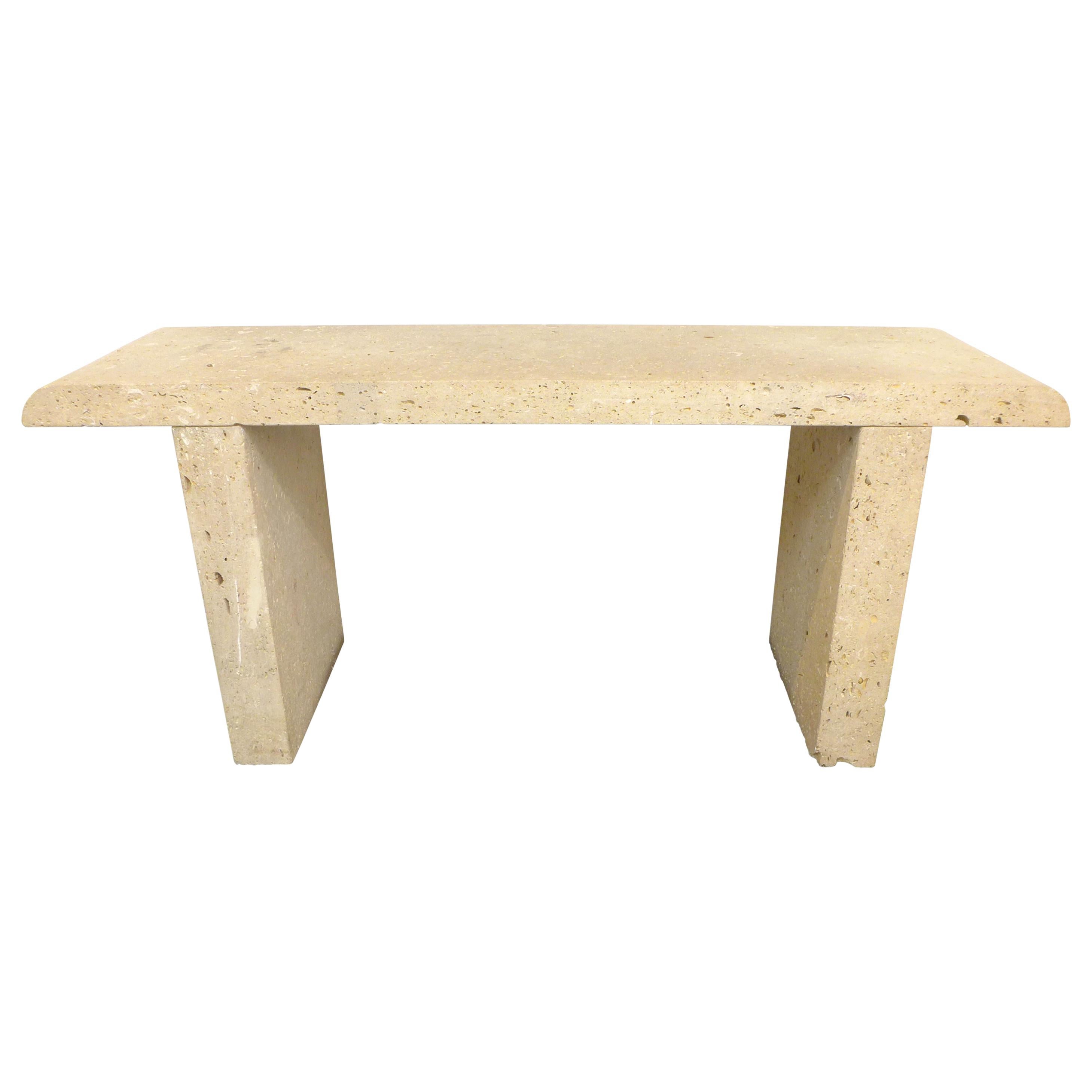 Solid Limestone Slab Console Table For Sale