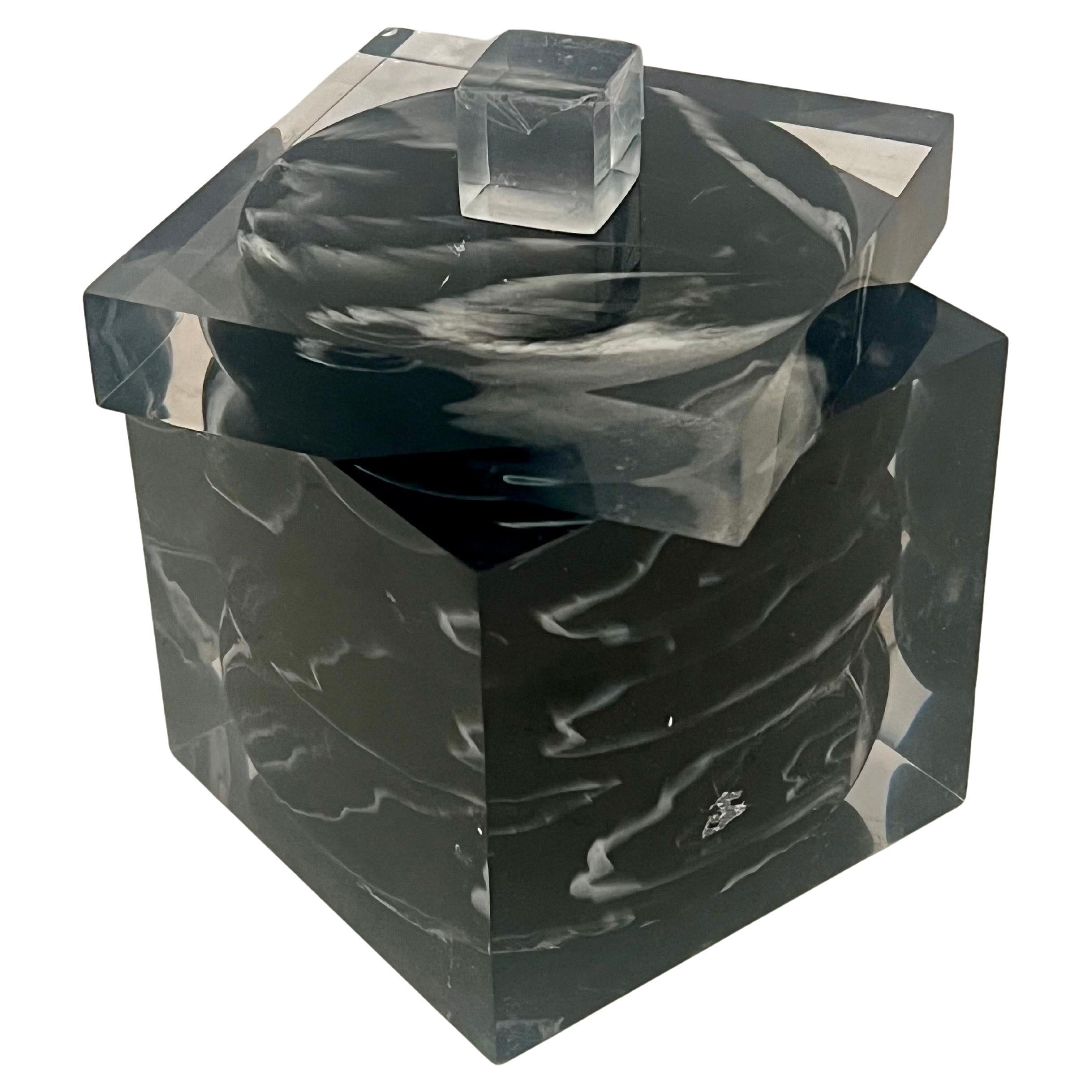 Solid Lucite trinket Box with Marbelized Interior Postmodern Italy