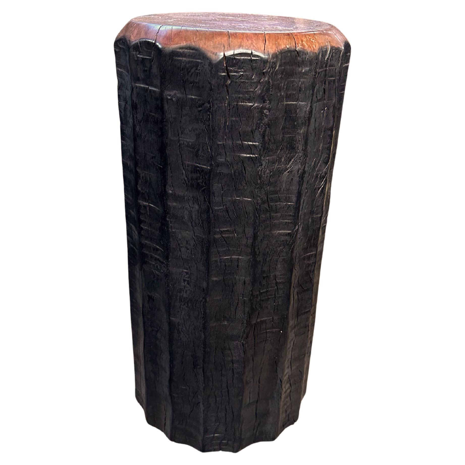 Solid Lychee Wood Side Table Stunning Textures, Ribbed Detailing Modern Organic For Sale