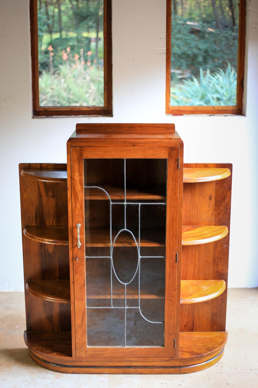 Solid Mahogany and Lead Glass Art Deco Book Case and Display Cabinet For Sale 1
