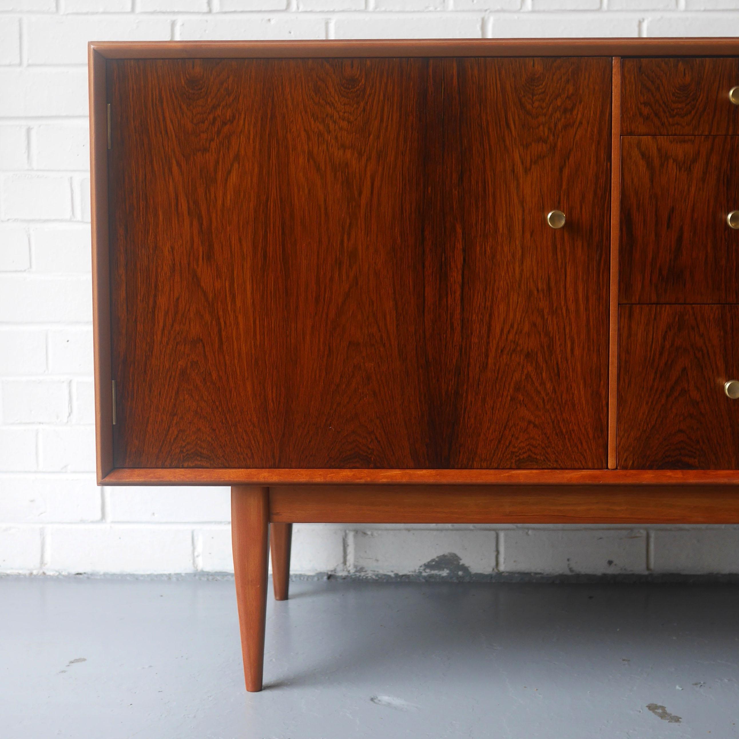 Solid Mahogany and Rosewood Sideboard with Brass Detailing Dated 1961 In Good Condition In Derby, Derbyshire