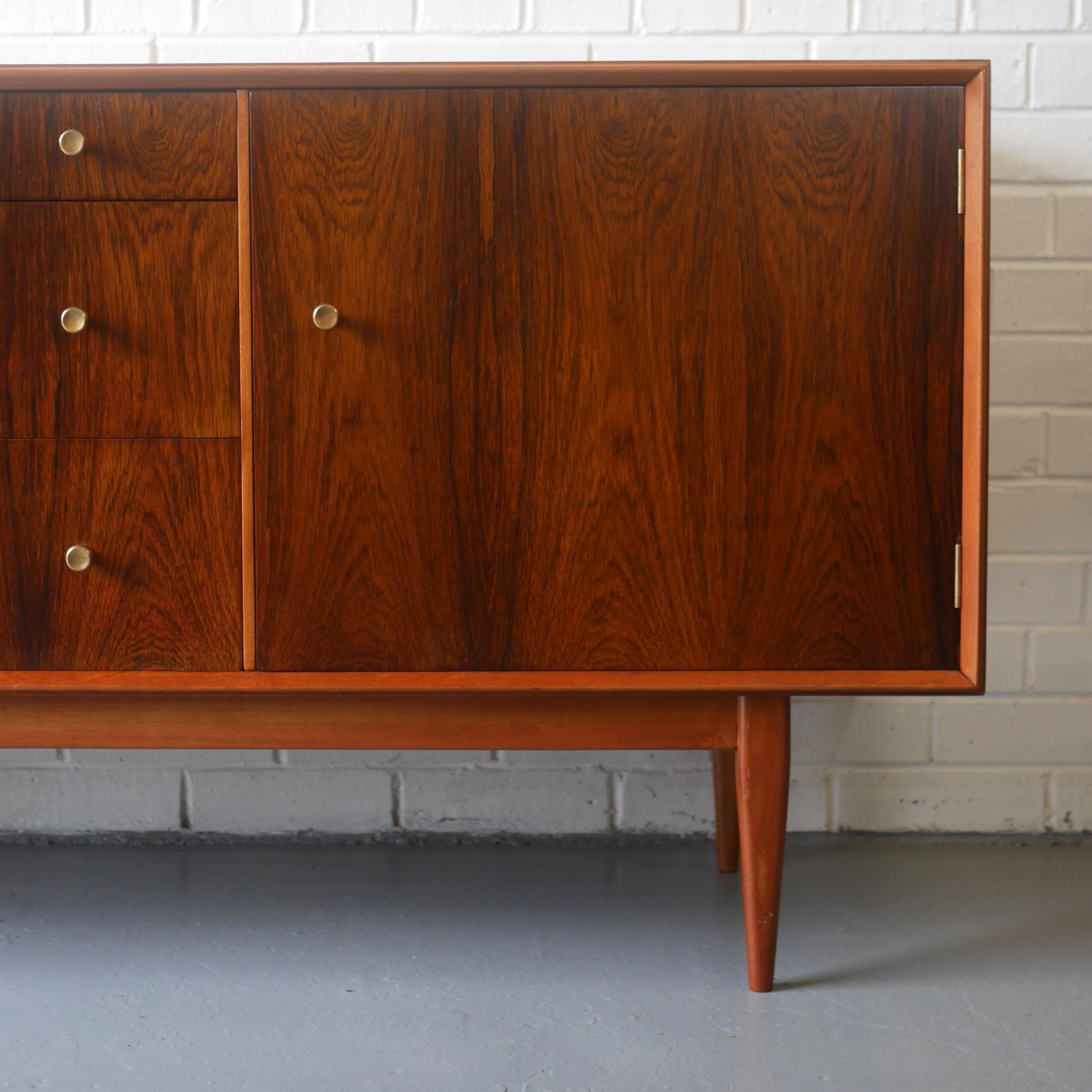 Solid Mahogany and Rosewood Sideboard with Brass Detailing Dated 1961 1