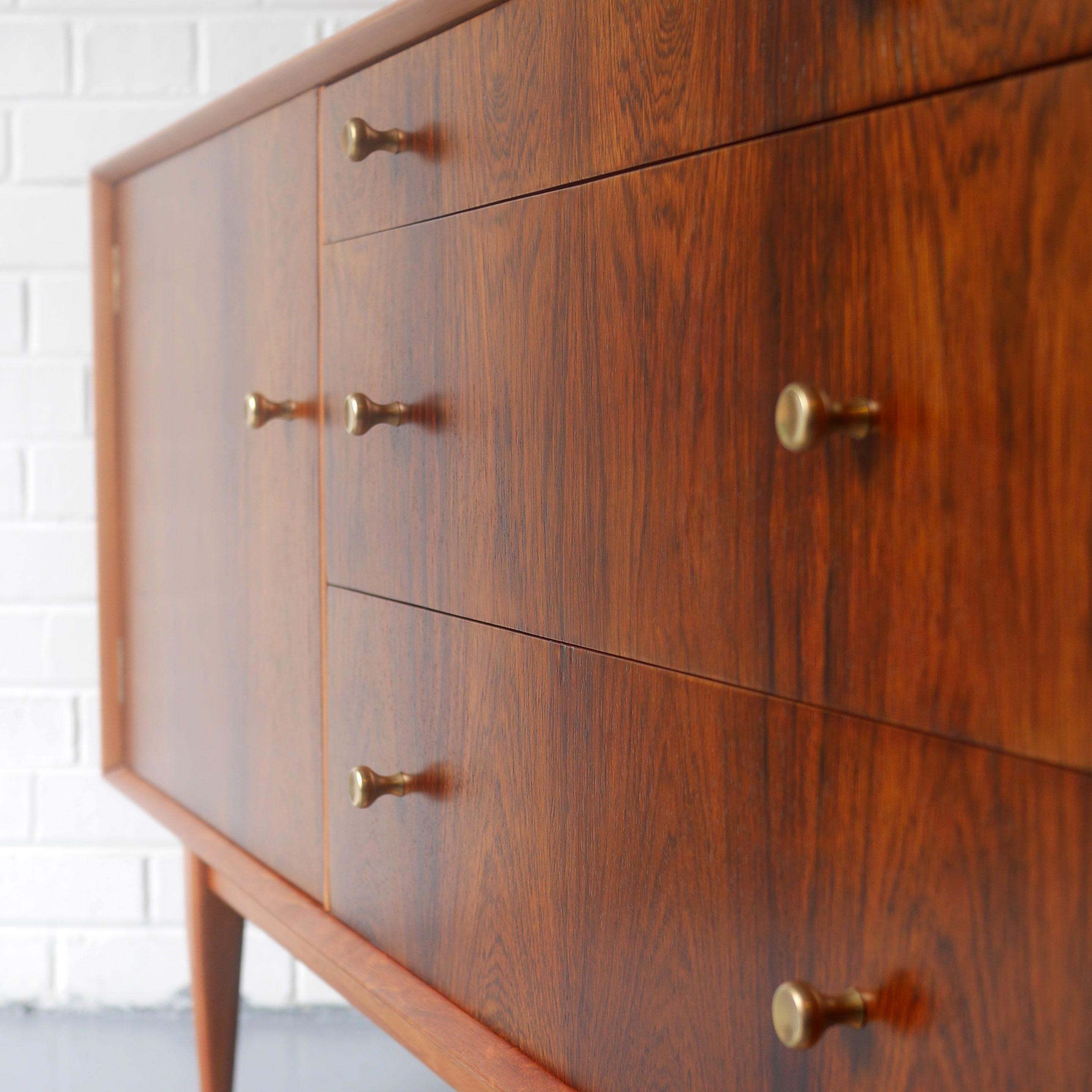 Solid Mahogany and Rosewood Sideboard with Brass Detailing Dated 1961 2