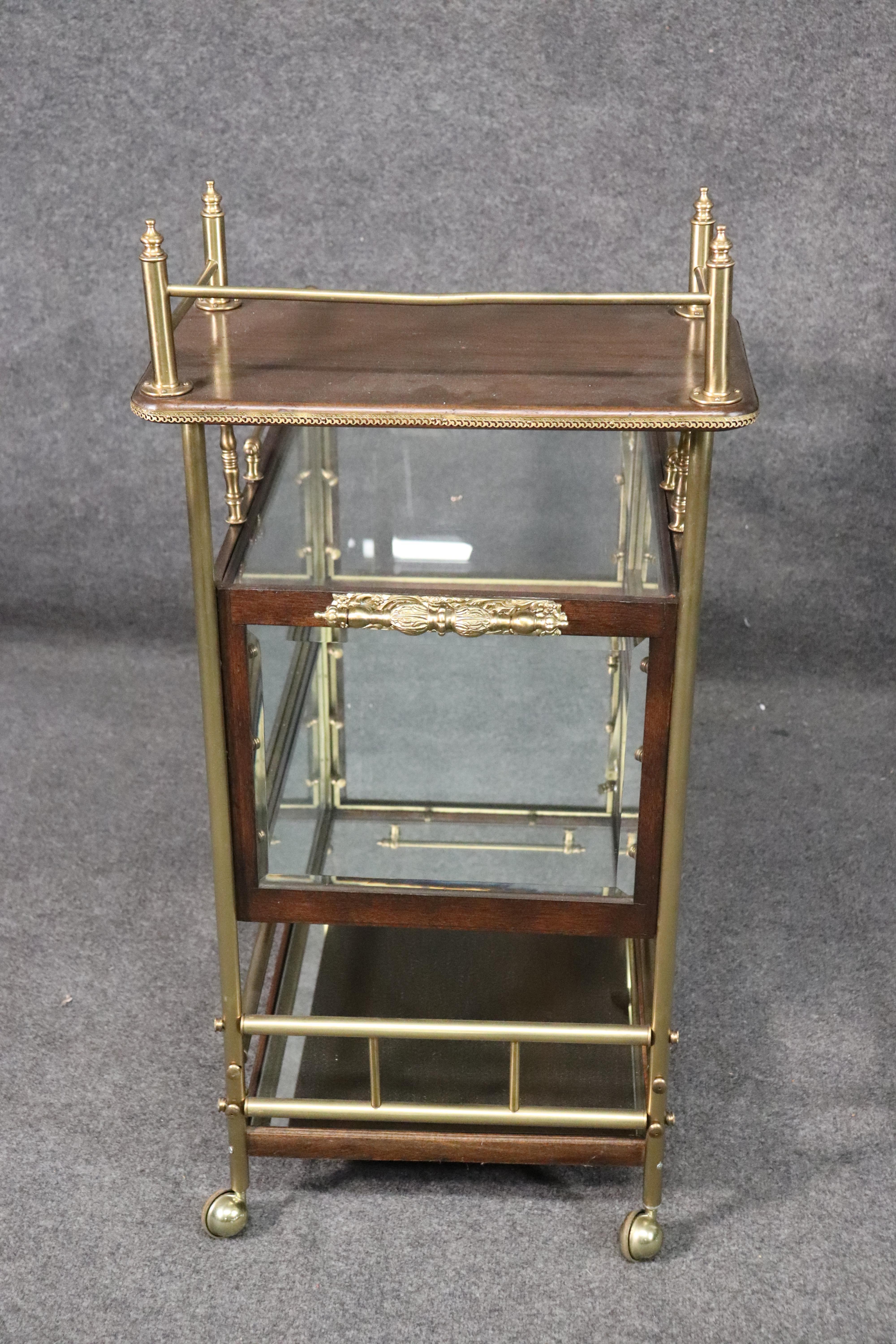 Solid Mahogany and Solid Brass French Directoire Rolling Tea Cart Liquor Trolley 10
