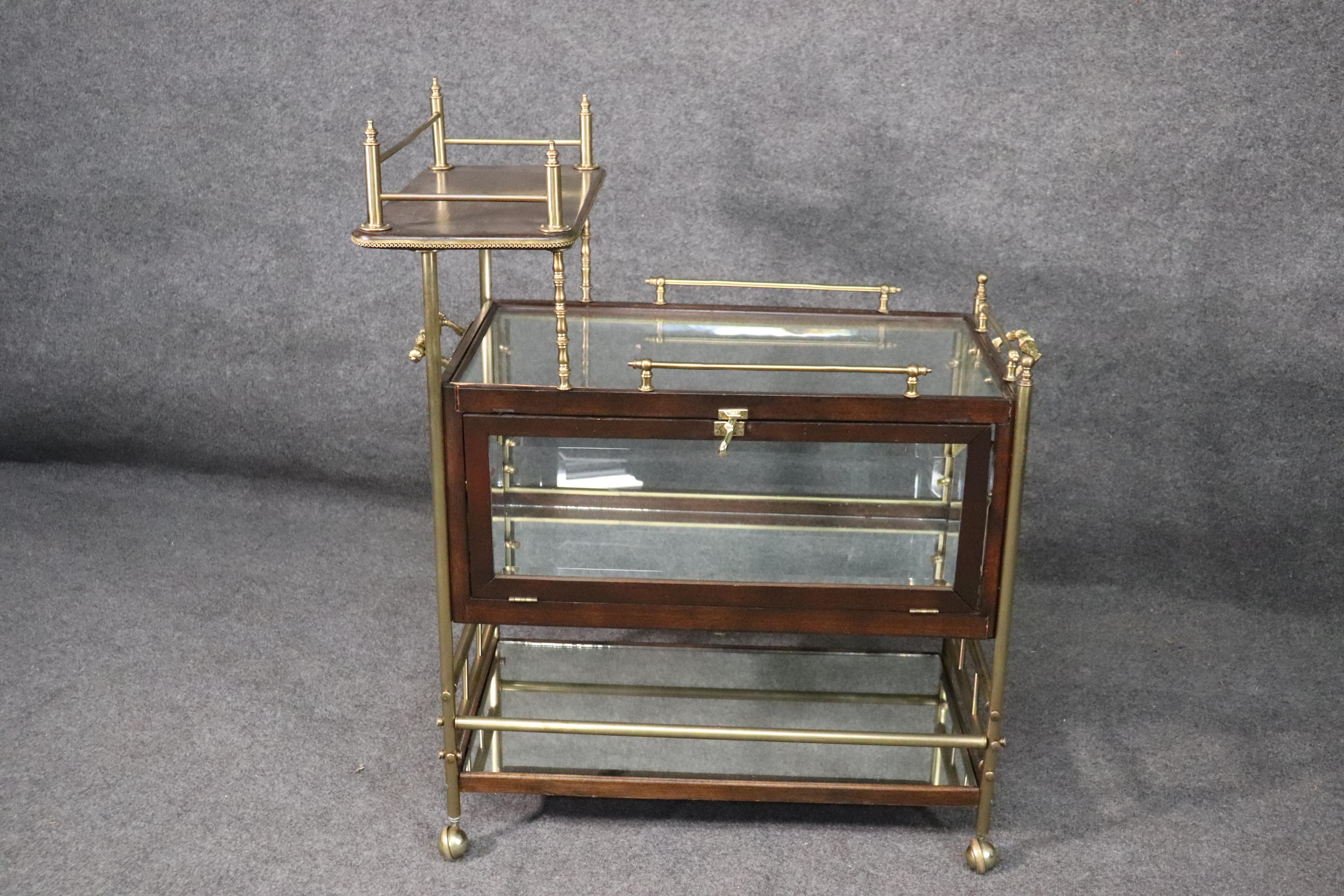 Solid Mahogany and Solid Brass French Directoire Rolling Tea Cart Liquor Trolley 11