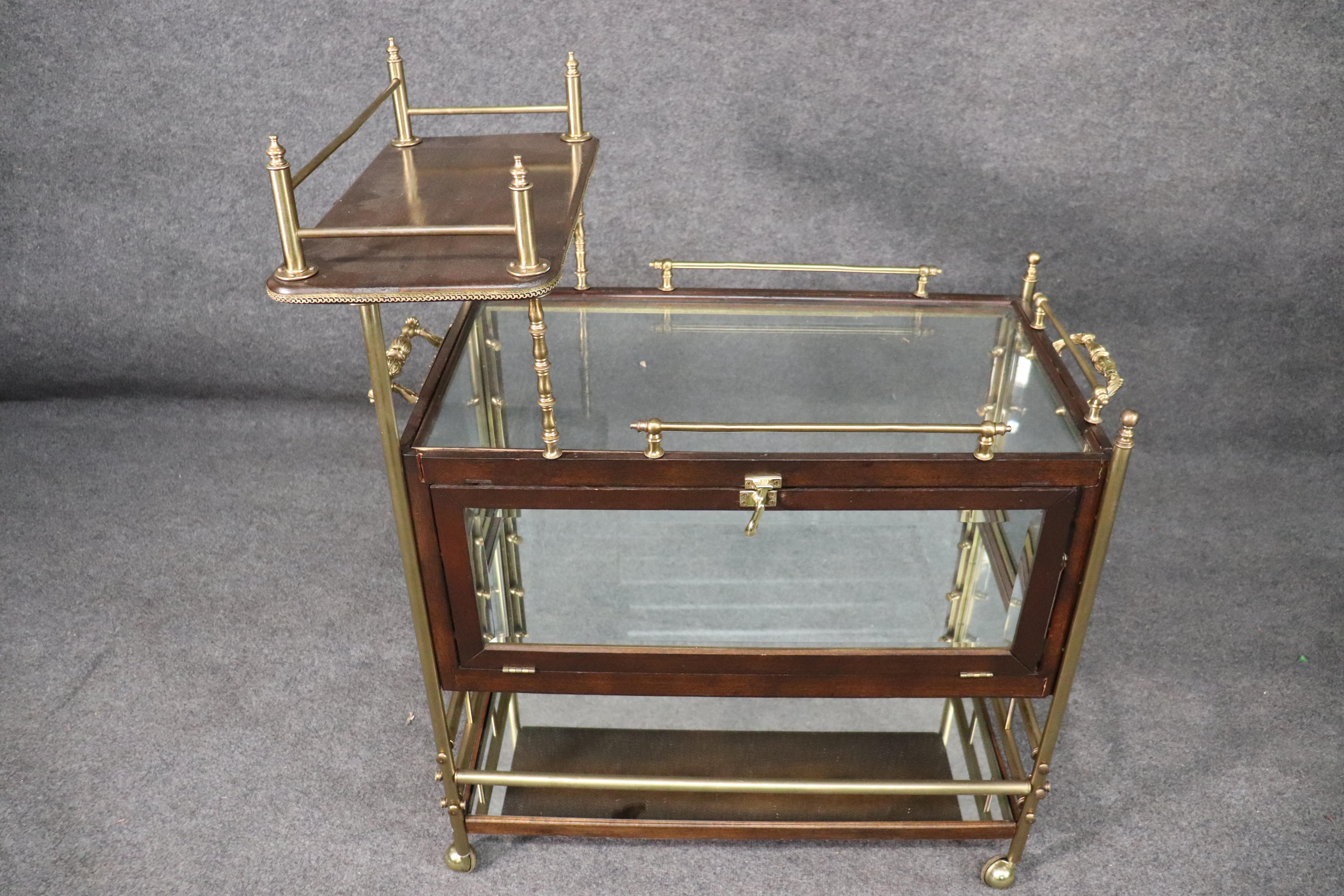 Regency Solid Mahogany and Solid Brass French Directoire Rolling Tea Cart Liquor Trolley