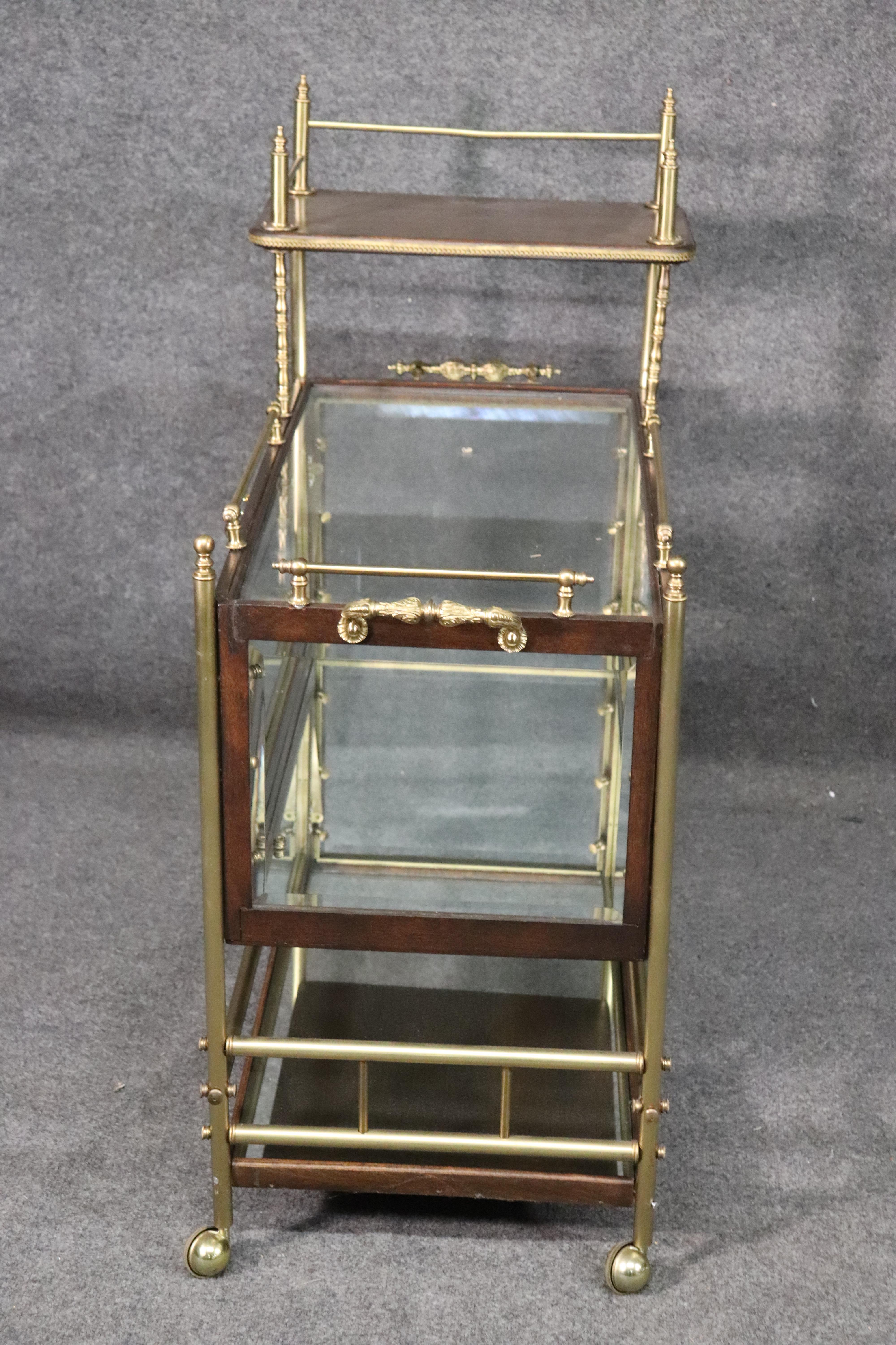 Solid Mahogany and Solid Brass French Directoire Rolling Tea Cart Liquor Trolley 4