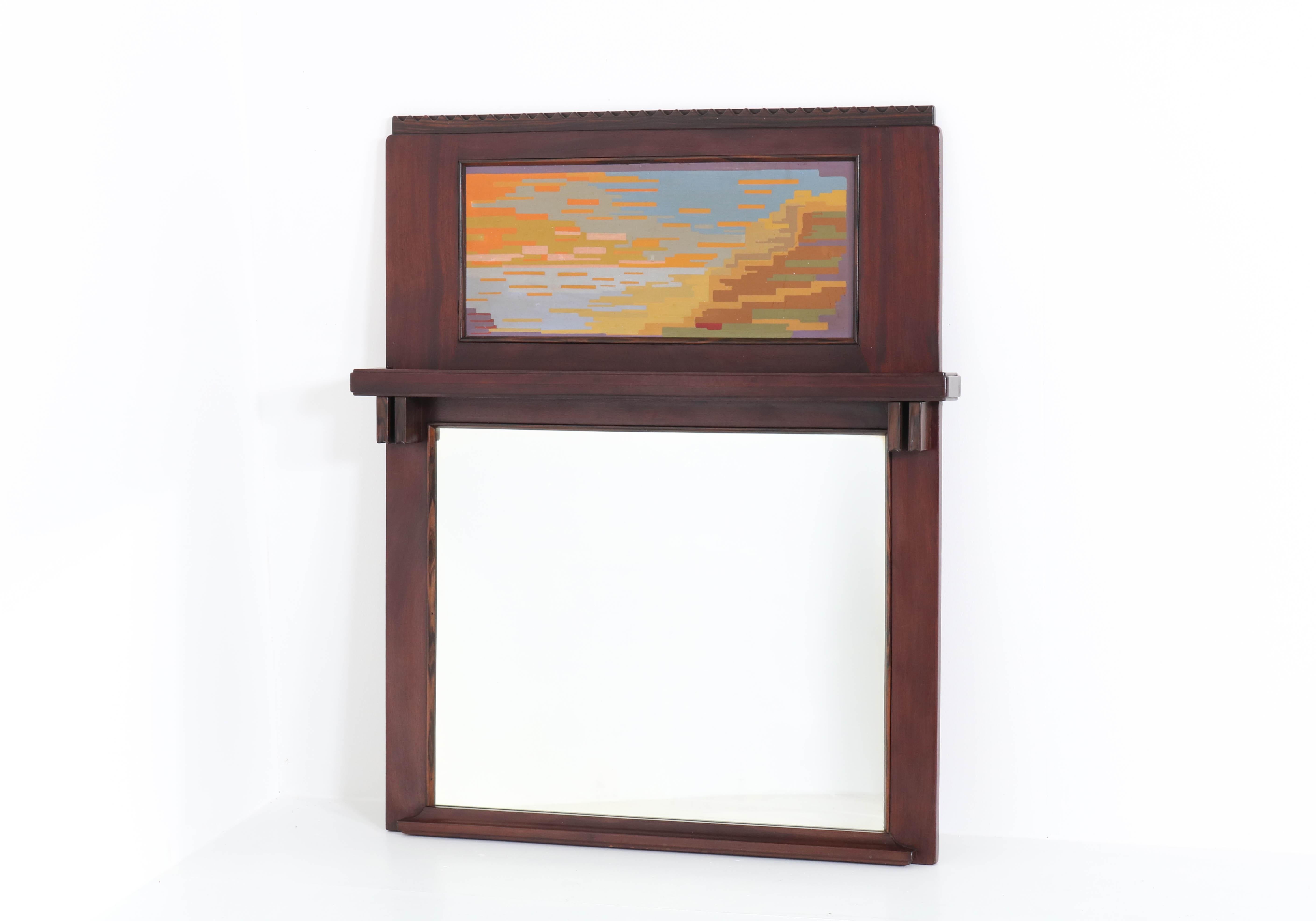 Hand-Painted  Mahogany Art Deco Amsterdam School Mirror by Anton Lucas, 1920s For Sale