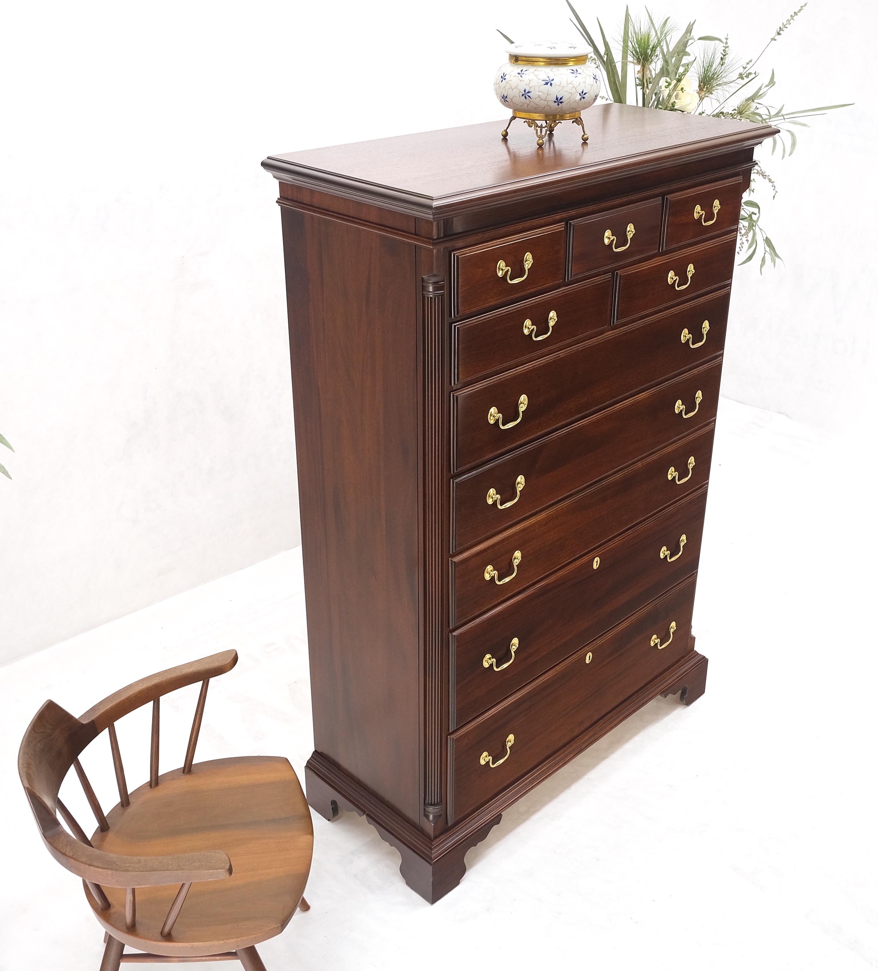 Solid Mahogany Brass Drop Pulls Federal High Boy Dresser Chest of Drawers MINT! For Sale 7